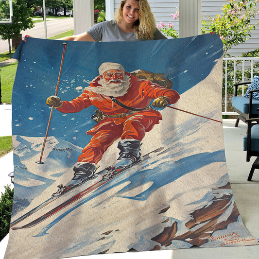 Santa Claus Sledding Santa Christmas, Santa's Xmas Fleece Blanket & Sherpa Blanket Gift