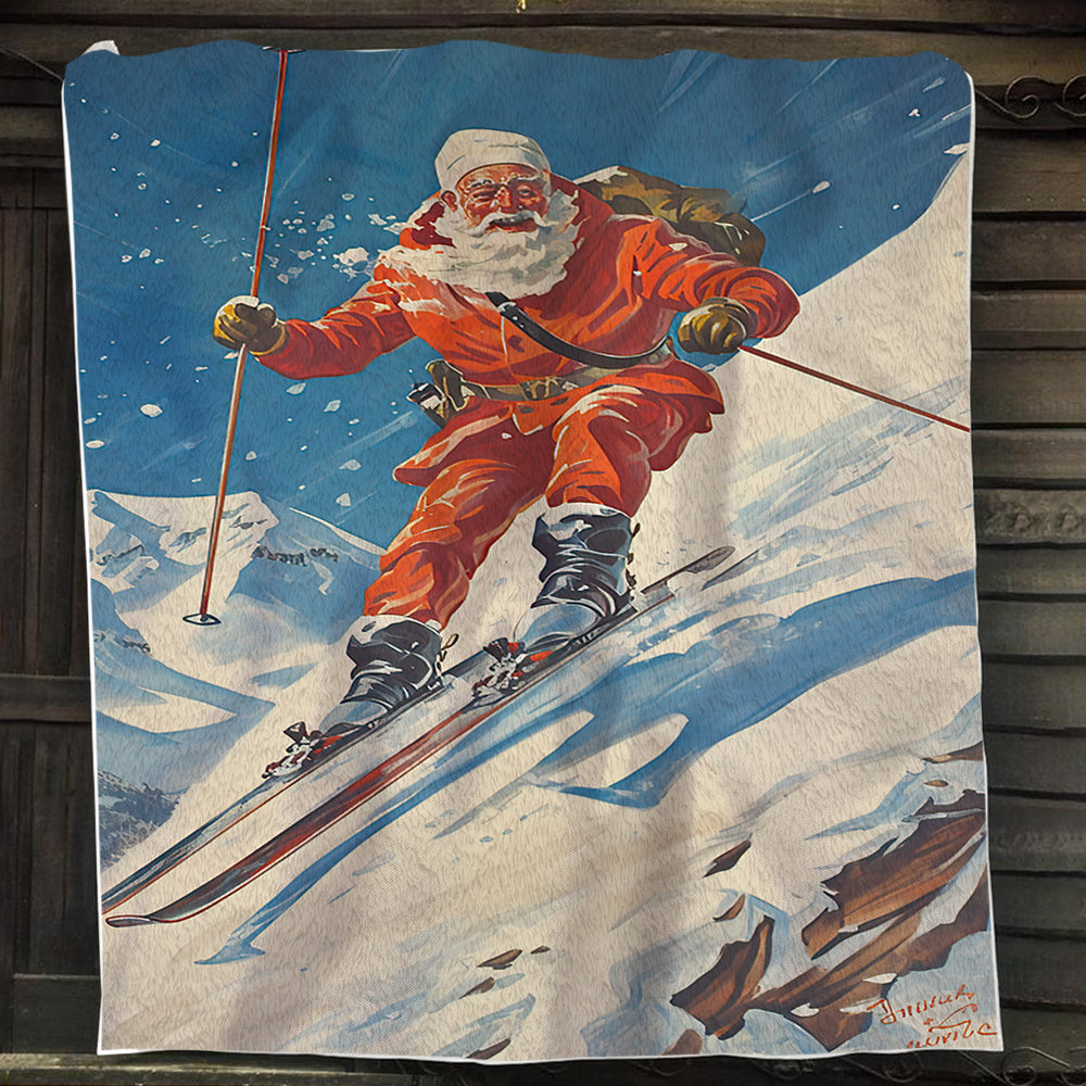 Santa Claus Sledding Santa Christmas, Santa's Xmas Fleece Blanket & Sherpa Blanket Gift