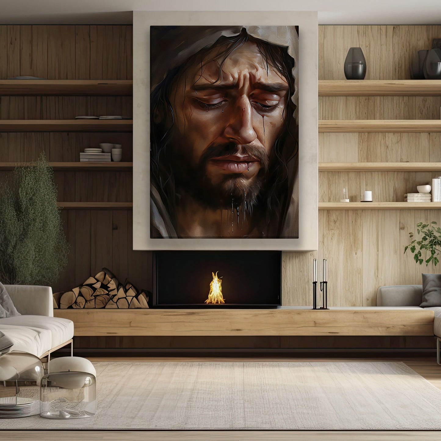 Sorrowful Reflection, Jesus Christian Canvas Painting, Xmas Wall Art Decor - Christmas Poster Gift