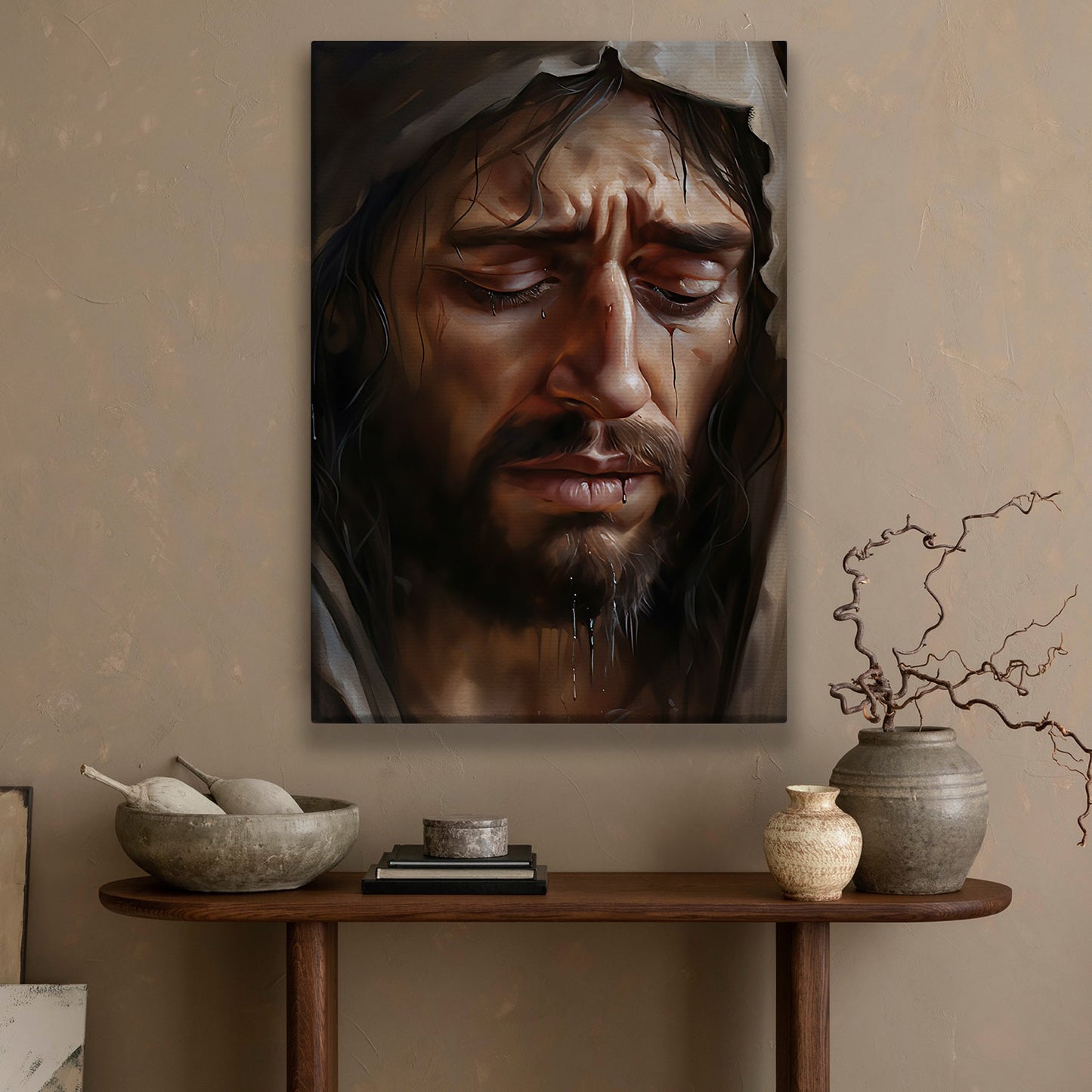 Sorrowful Reflection, Jesus Christian Canvas Painting, Xmas Wall Art Decor - Christmas Poster Gift