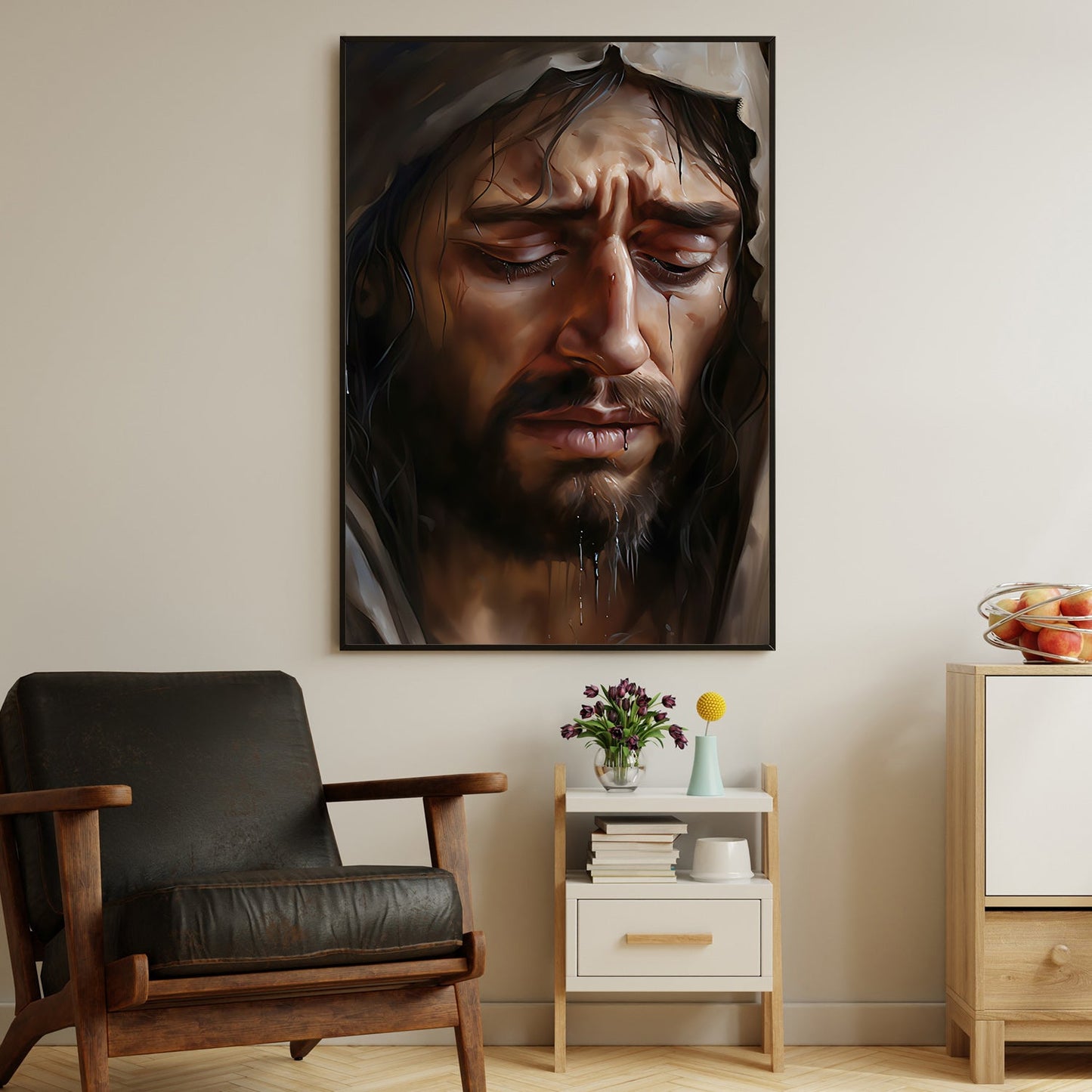 Sorrowful Reflection, Jesus Christian Canvas Painting, Xmas Wall Art Decor - Christmas Poster Gift