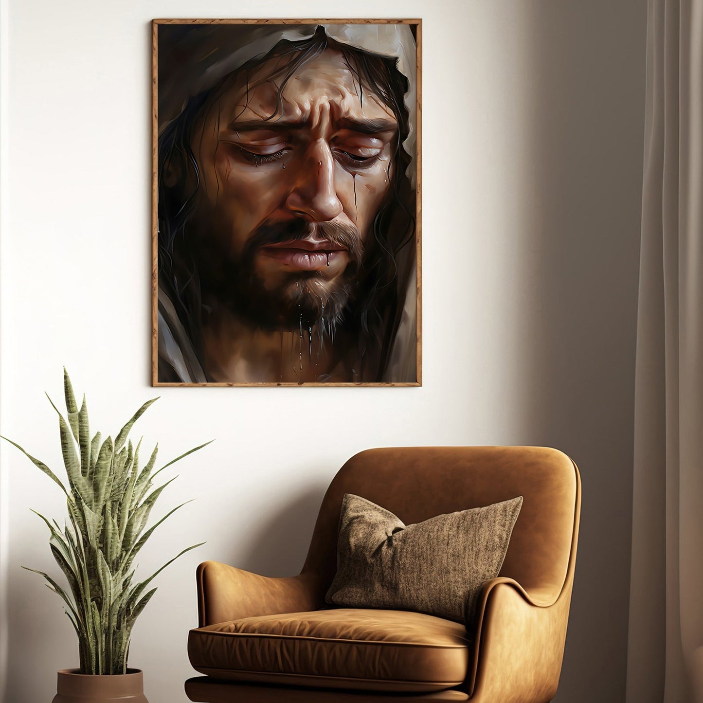 Sorrowful Reflection, Jesus Christian Canvas Painting, Xmas Wall Art Decor - Christmas Poster Gift