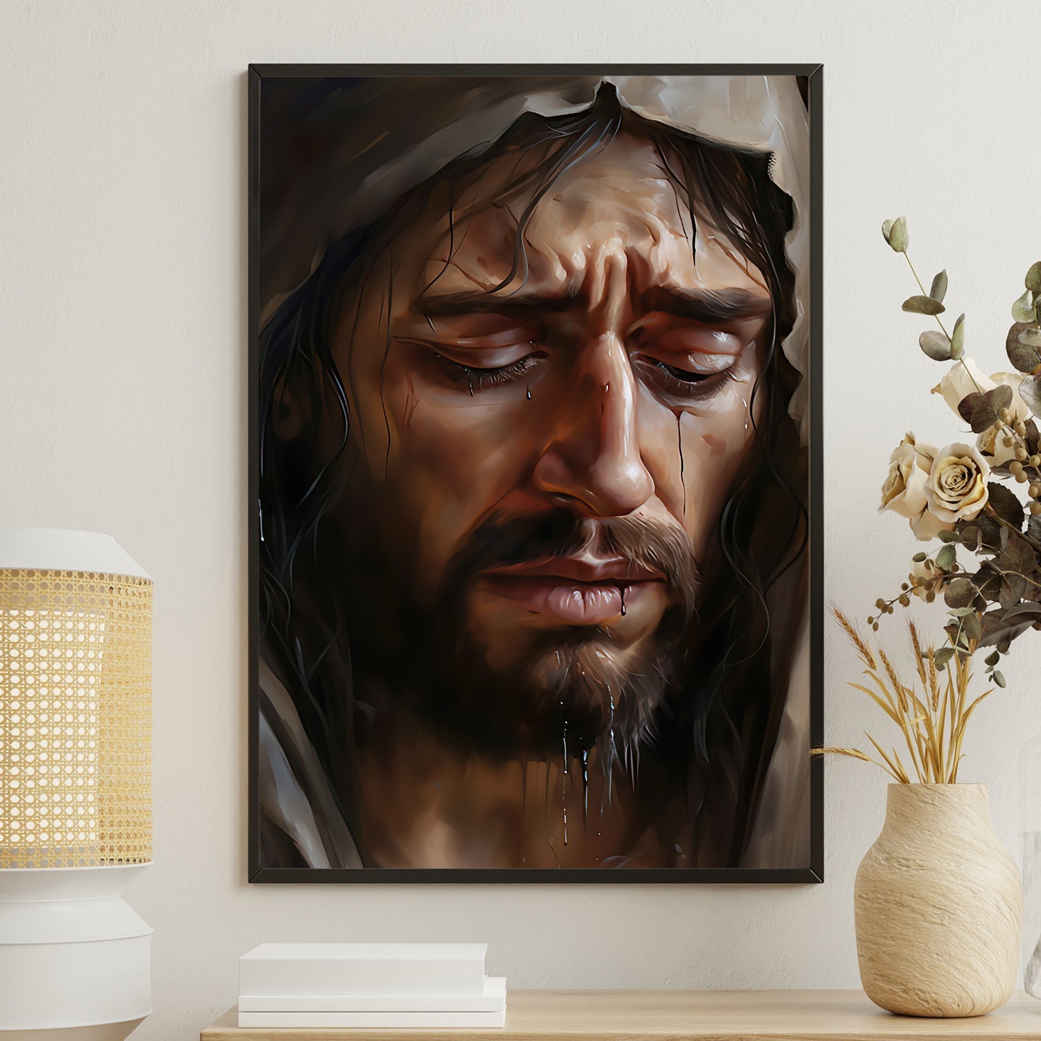 Sorrowful Reflection, Jesus Christian Canvas Painting, Xmas Wall Art D ...