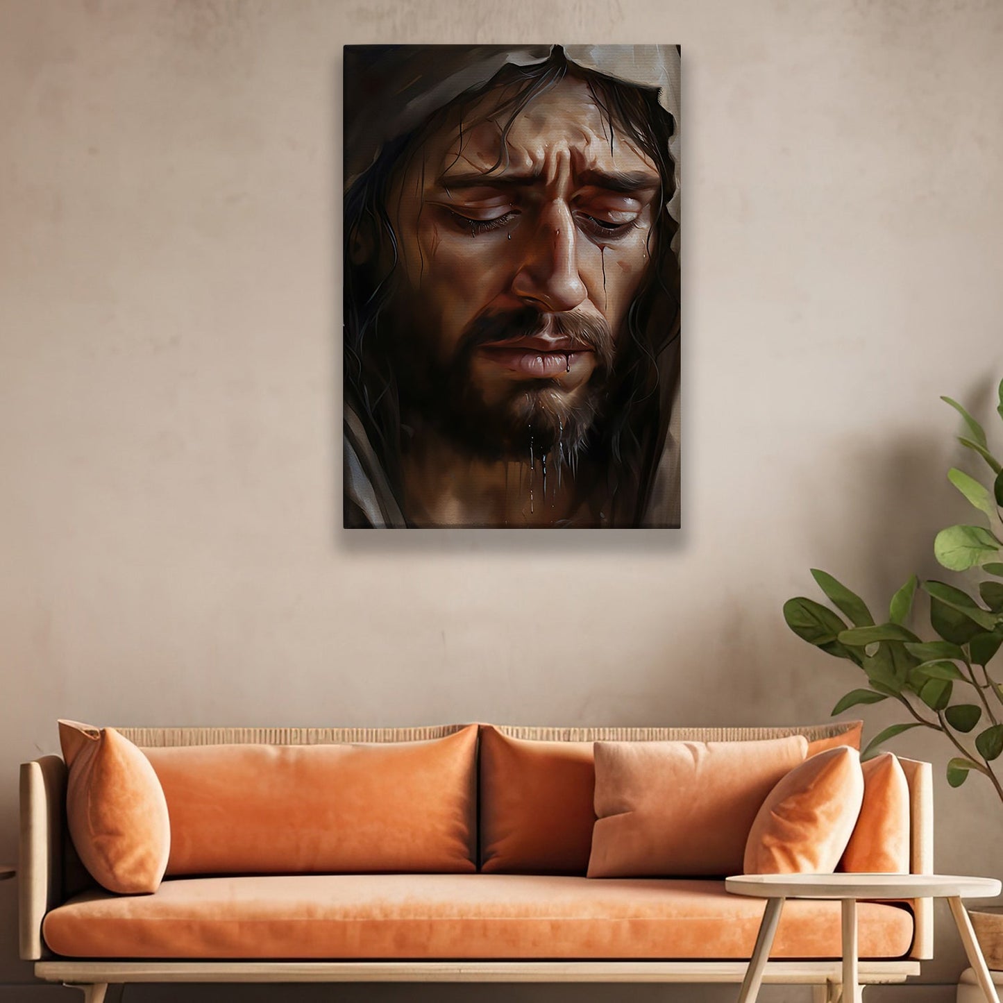 Sorrowful Reflection, Jesus Christian Canvas Painting, Xmas Wall Art Decor - Christmas Poster Gift