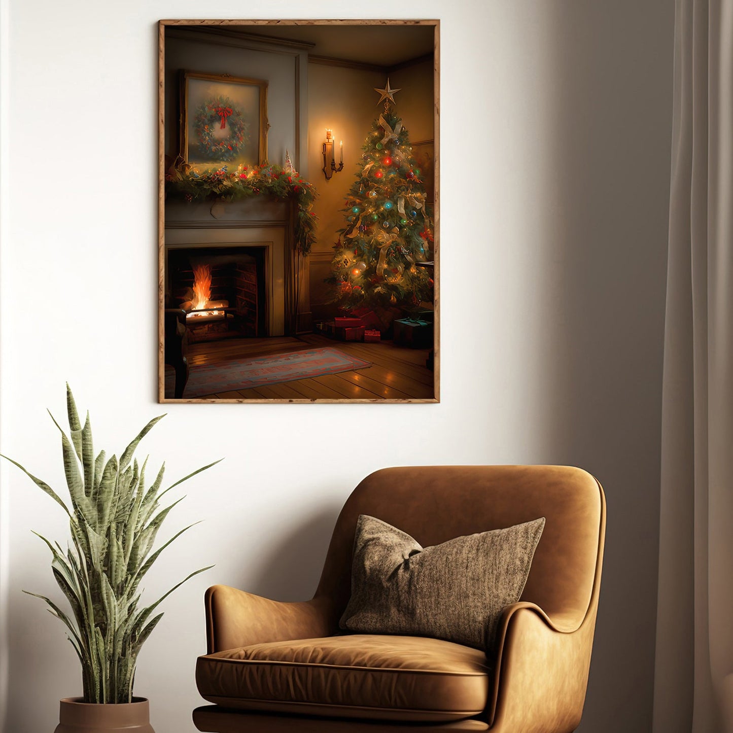 Cozy Christmas Hearth, Christmas Canvas Painting, Xmas Wall Art Decor - Christmas Poster Gift