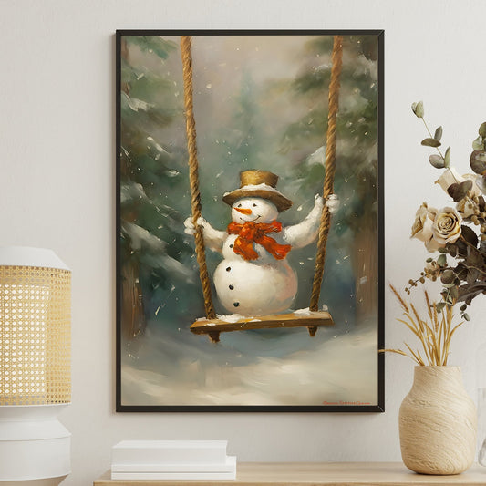 Winter's Whimsy The Snowman's Joy, Christmas Canvas Painting, Xmas Wall Art Decor - Christmas Poster Gift