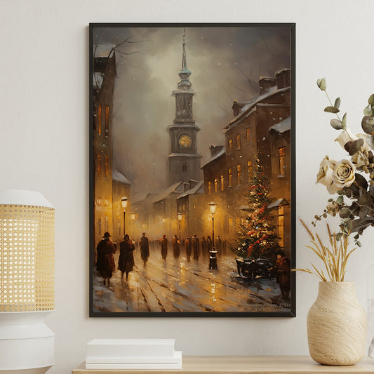 Yuletide Eve On Cobblestone Lane, Victorian Christmas Canvas Painting, Xmas Wall Art Decor - Christmas Poster Gift