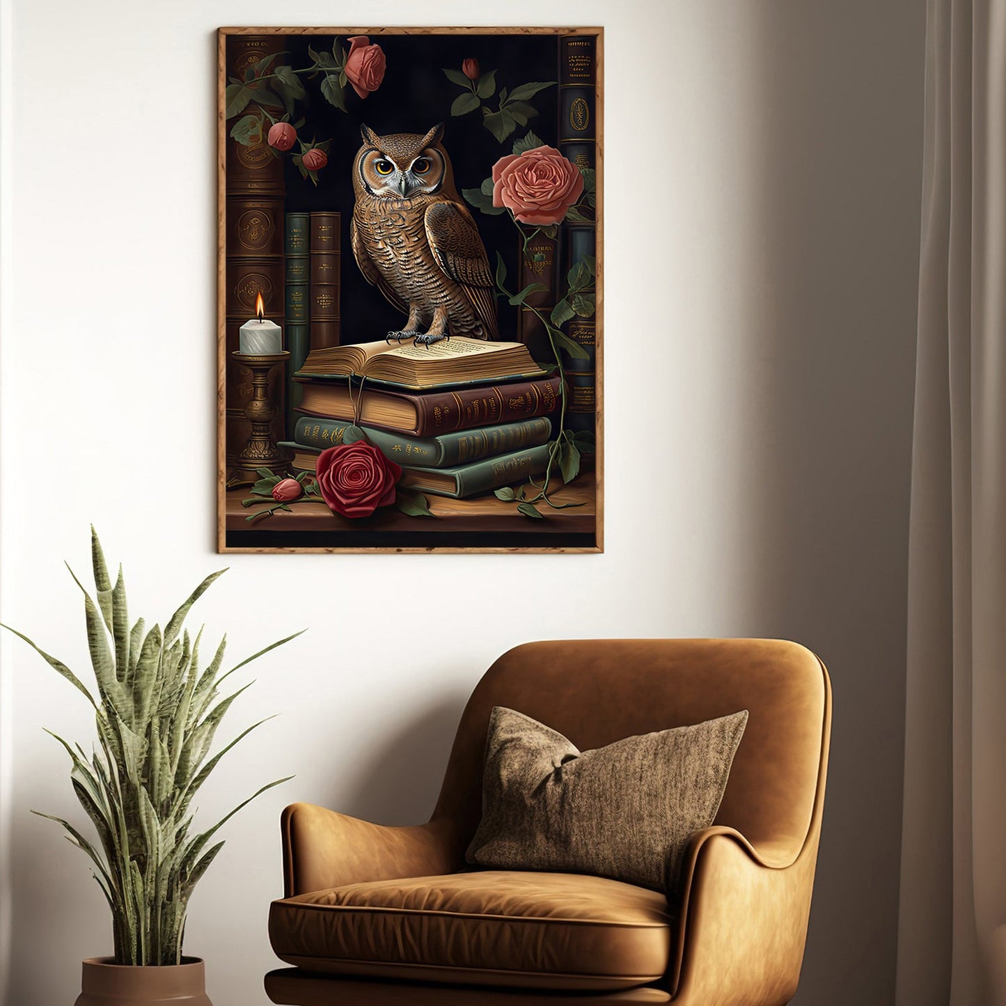 Owl Perched On The Book, Owl Canvas Painting, Wall Art Decor - Poster Gift For Book Lovers