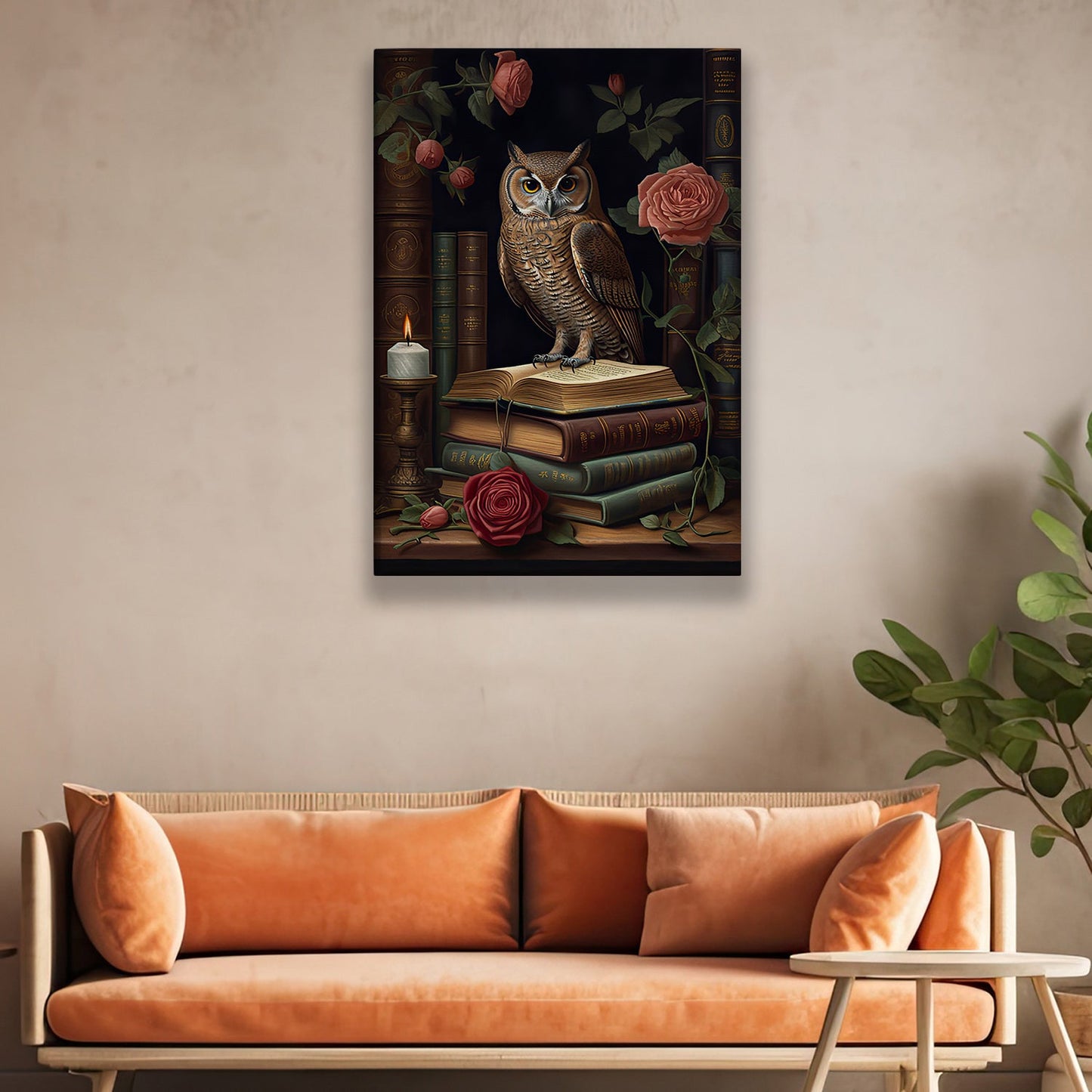 Owl Perched On The Book, Owl Canvas Painting, Wall Art Decor - Poster Gift For Book Lovers