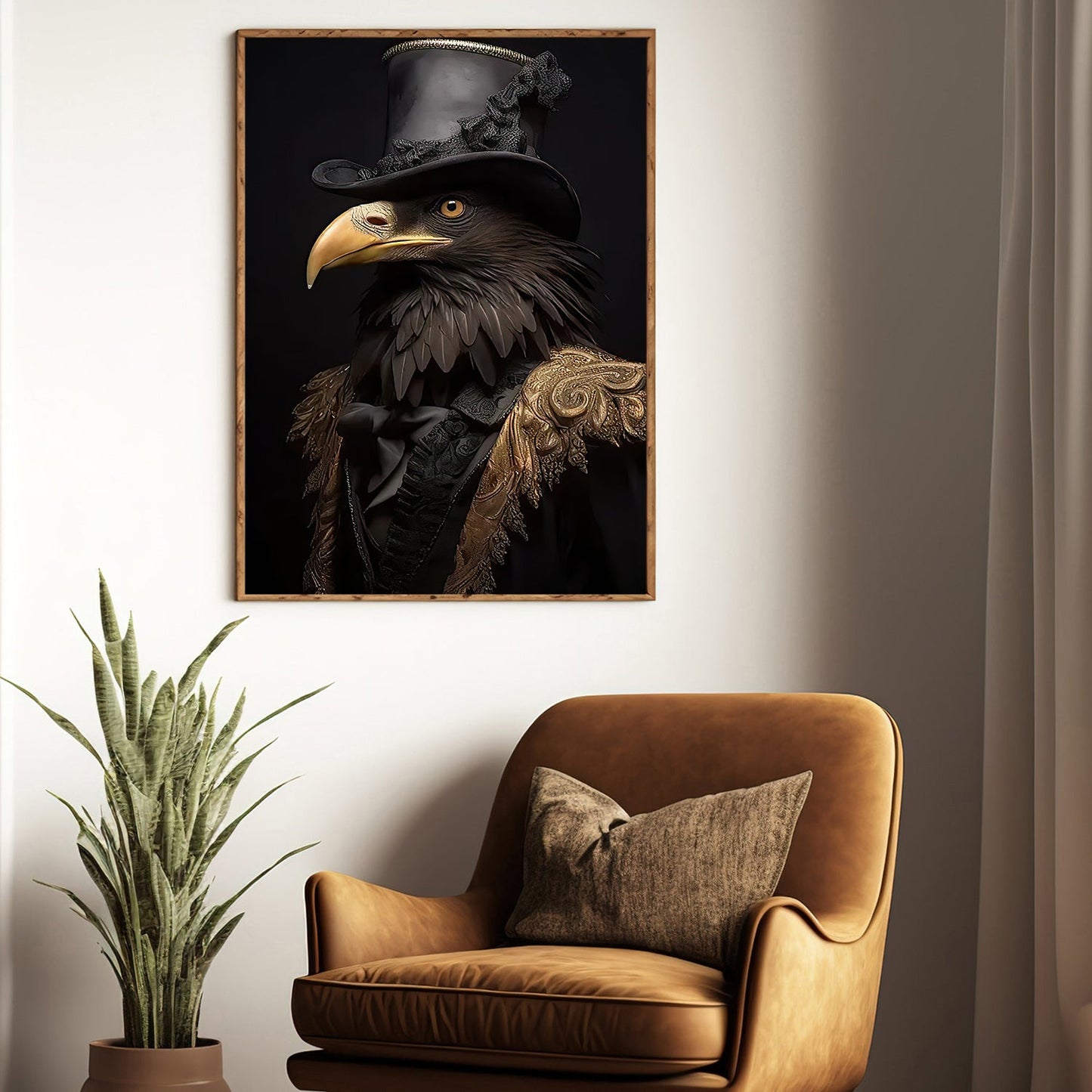 Black Raven Wear Hat, Black Raven Victorian Canvas Painting, Wall Art Decor - Poster Gift For Raven Lovers