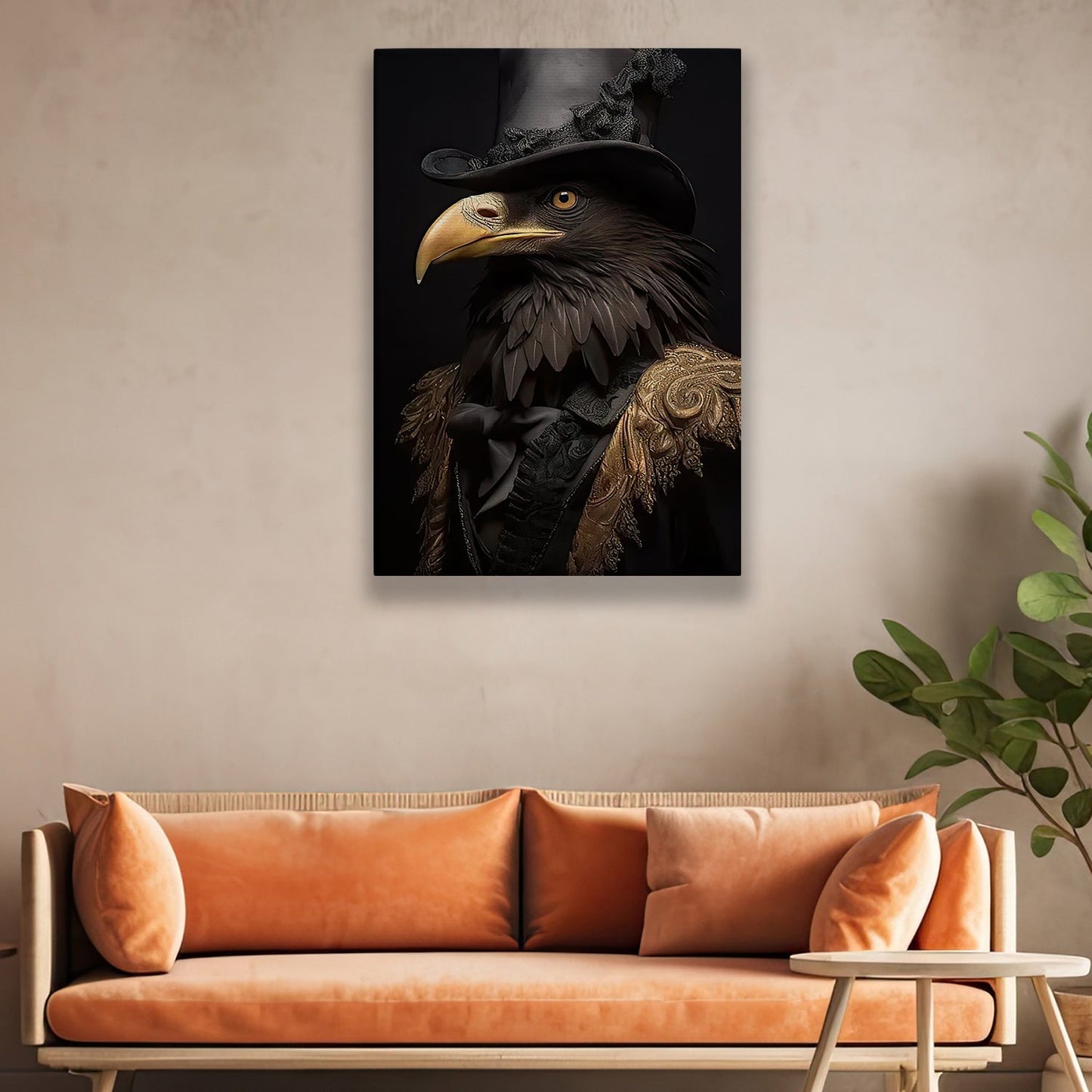 Black Raven Wear Hat, Black Raven Victorian Canvas Painting, Wall Art Decor - Poster Gift For Raven Lovers