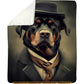 Victorian Rottweiler Fleece Blanket - Gentleman Rottweiler Sherpa Blanket, Woven Blanket Gift For Rottweiler Lovers, Victorian Animal Lovers