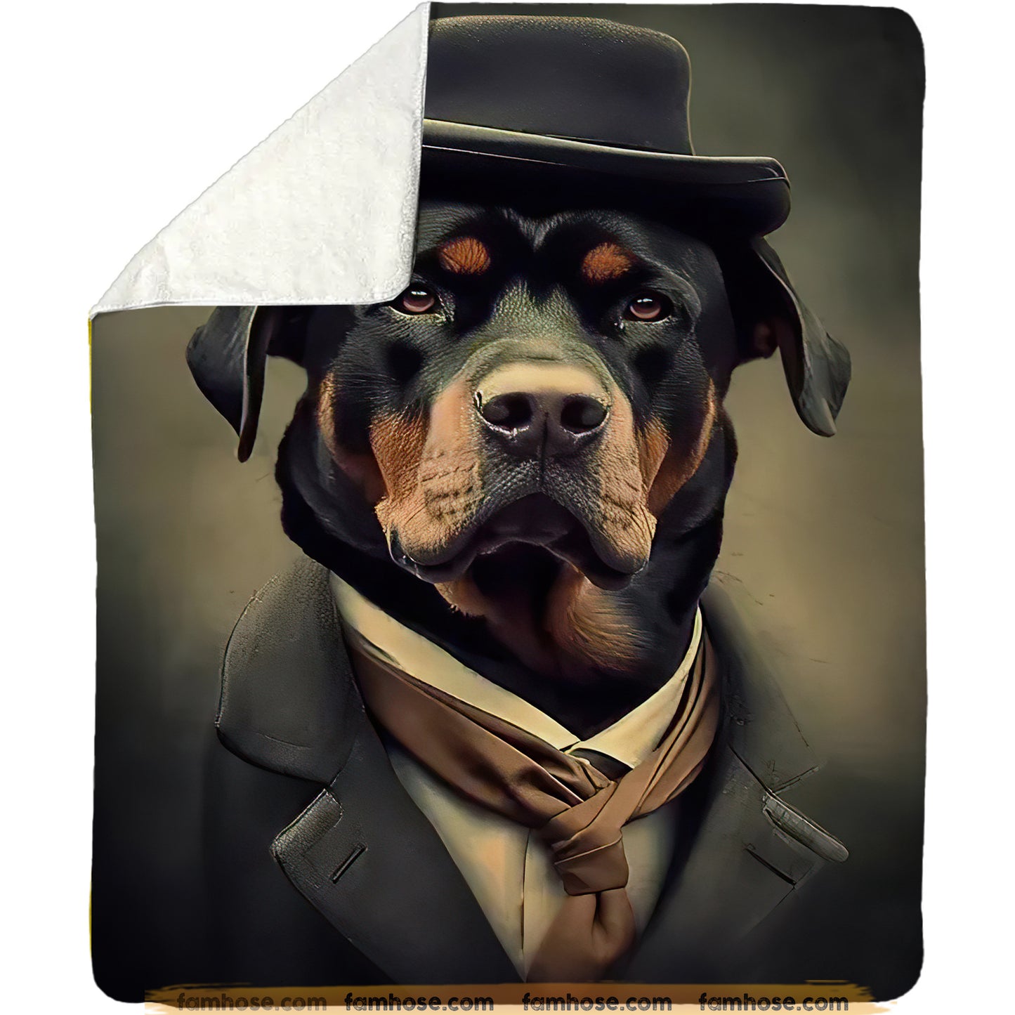 Victorian Rottweiler Fleece Blanket - Gentleman Rottweiler Sherpa Blanket, Woven Blanket Gift For Rottweiler Lovers, Victorian Animal Lovers