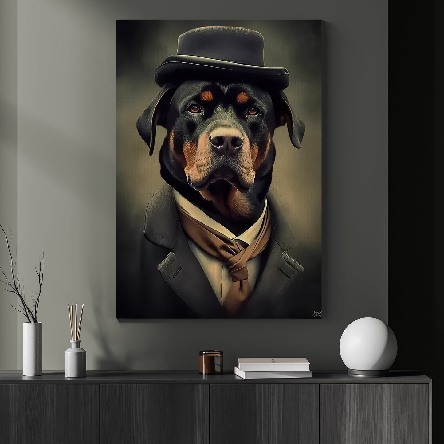 Rottweiler Dog Wear Hat, Rottweiler Dog Victorian Canvas Painting, Victorian Animal Wall Art Decor - Poster Gift For Rottweiler Dog Lovers