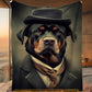 Victorian Rottweiler Fleece Blanket - Gentleman Rottweiler Sherpa Blanket, Woven Blanket Gift For Rottweiler Lovers, Victorian Animal Lovers