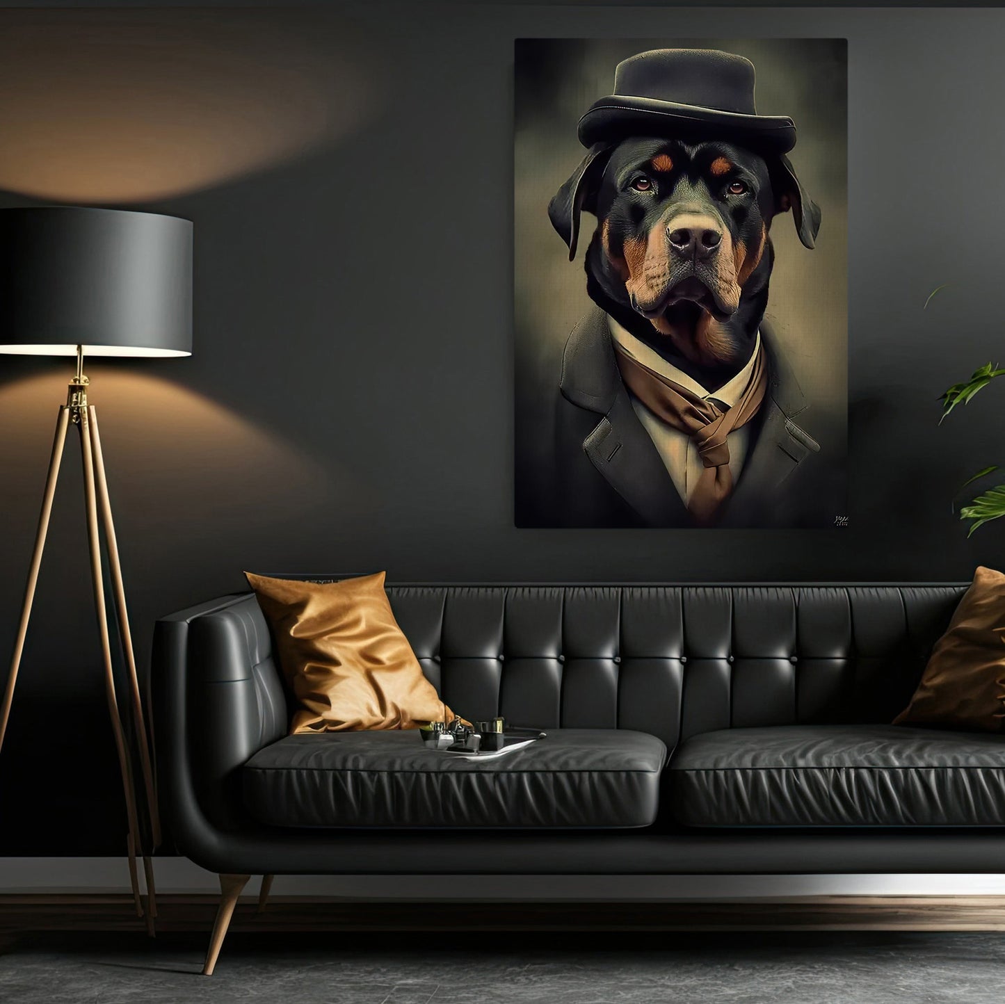 Rottweiler Dog Wear Hat, Rottweiler Dog Victorian Canvas Painting, Victorian Animal Wall Art Decor - Poster Gift For Rottweiler Dog Lovers