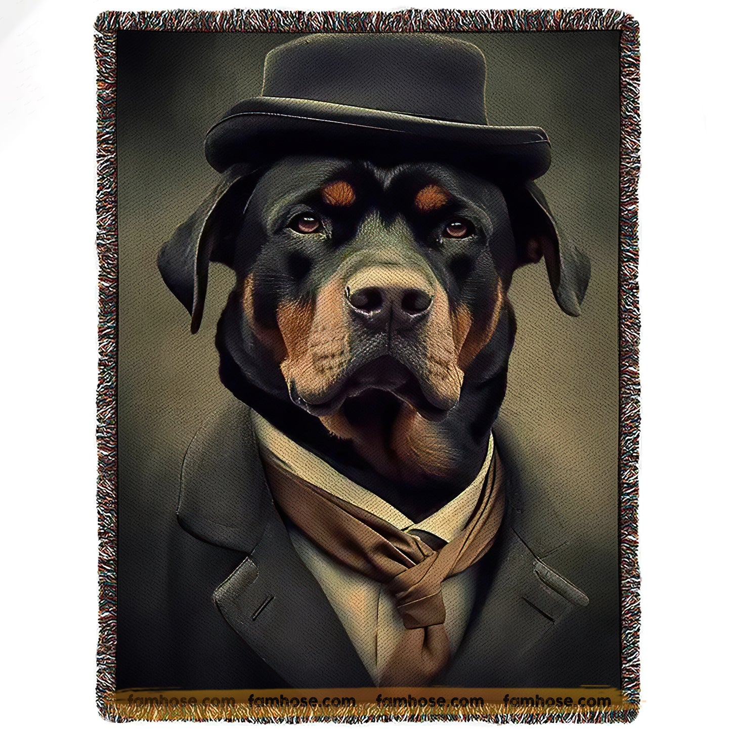 Victorian Rottweiler Fleece Blanket - Gentleman Rottweiler Sherpa Blanket, Woven Blanket Gift For Rottweiler Lovers, Victorian Animal Lovers