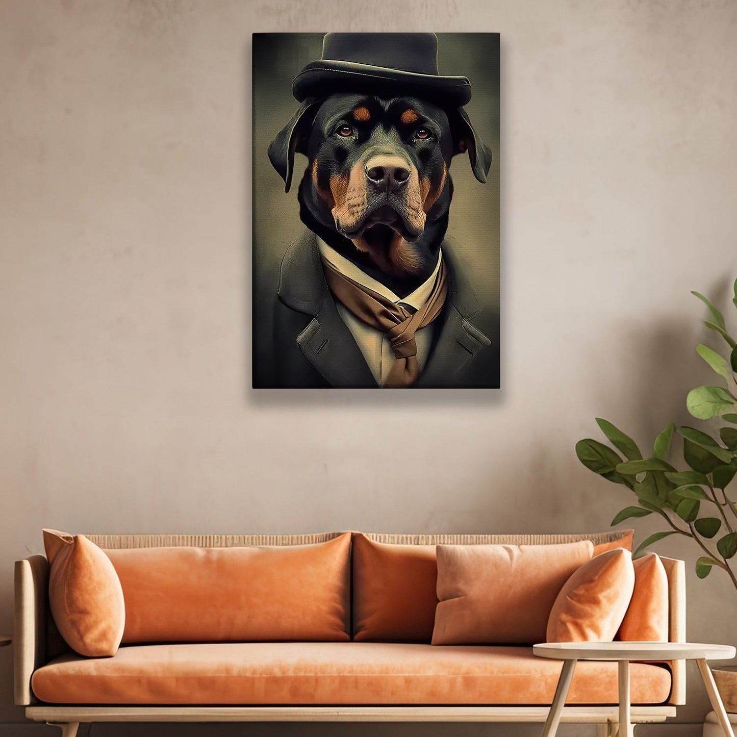 Rottweiler Dog Wear Hat, Rottweiler Dog Victorian Canvas Painting, Victorian Animal Wall Art Decor - Poster Gift For Rottweiler Dog Lovers