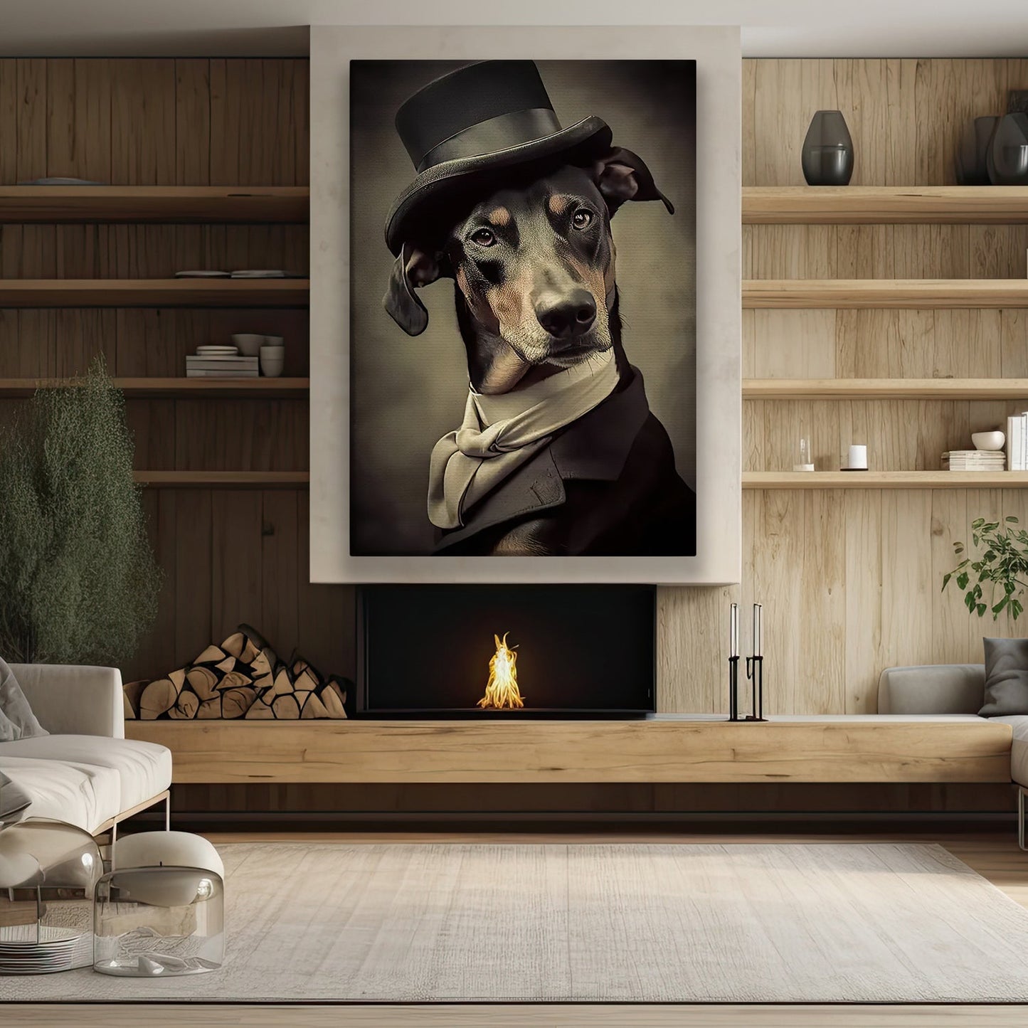 Dobermann Dog Wear Hat, Dobermann Dog Victorian Canvas Painting, Victorian Animal Wall Art Decor - Poster Gift For Dobermann Dog Lovers