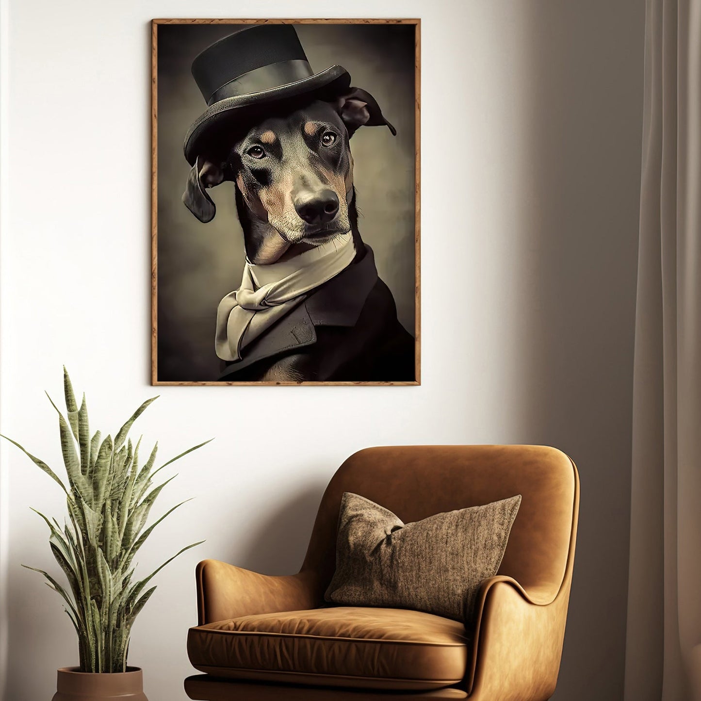 Dobermann Dog Wear Hat, Dobermann Dog Victorian Canvas Painting, Victorian Animal Wall Art Decor - Poster Gift For Dobermann Dog Lovers