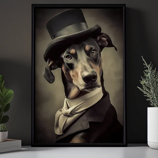 Dobermann Dog Wear Hat, Dobermann Dog Victorian Canvas Painting, Victorian Animal Wall Art Decor - Poster Gift For Dobermann Dog Lovers