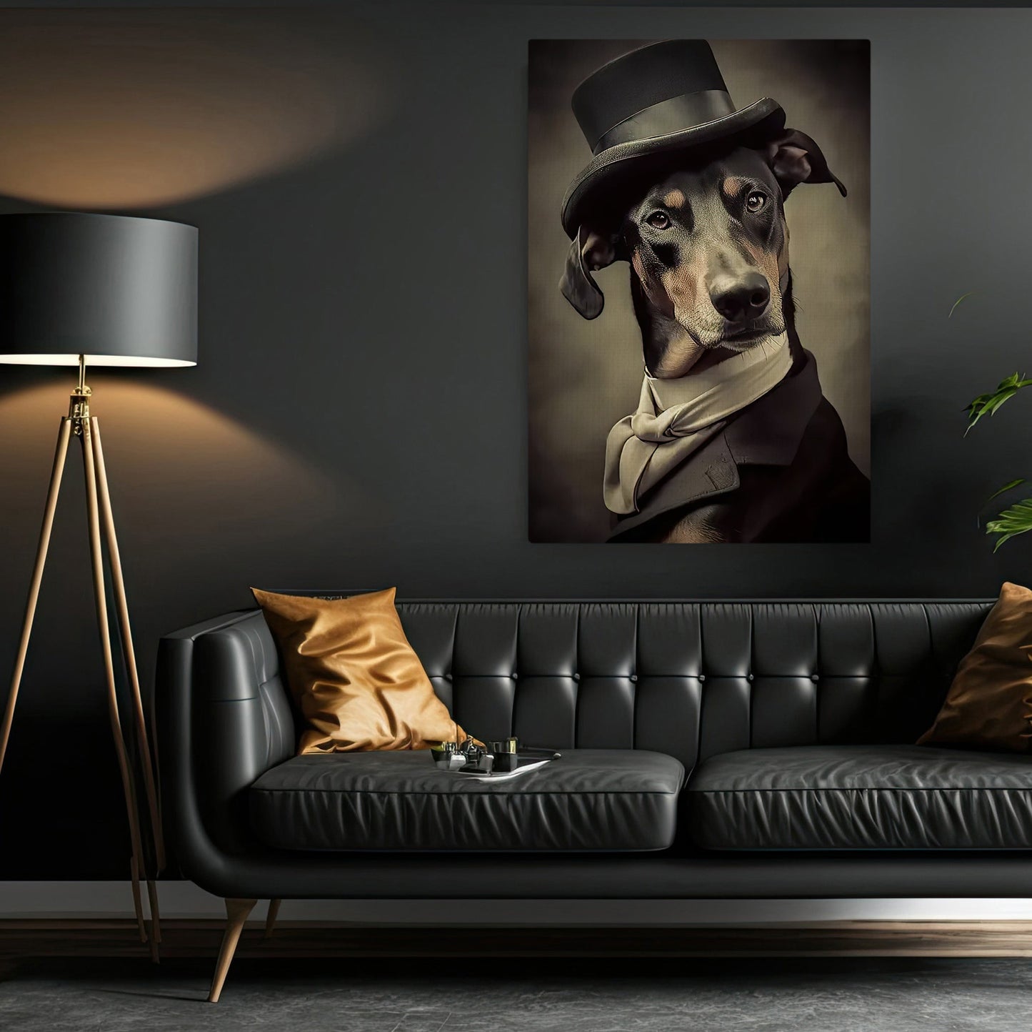 Dobermann Dog Wear Hat, Dobermann Dog Victorian Canvas Painting, Victorian Animal Wall Art Decor - Poster Gift For Dobermann Dog Lovers