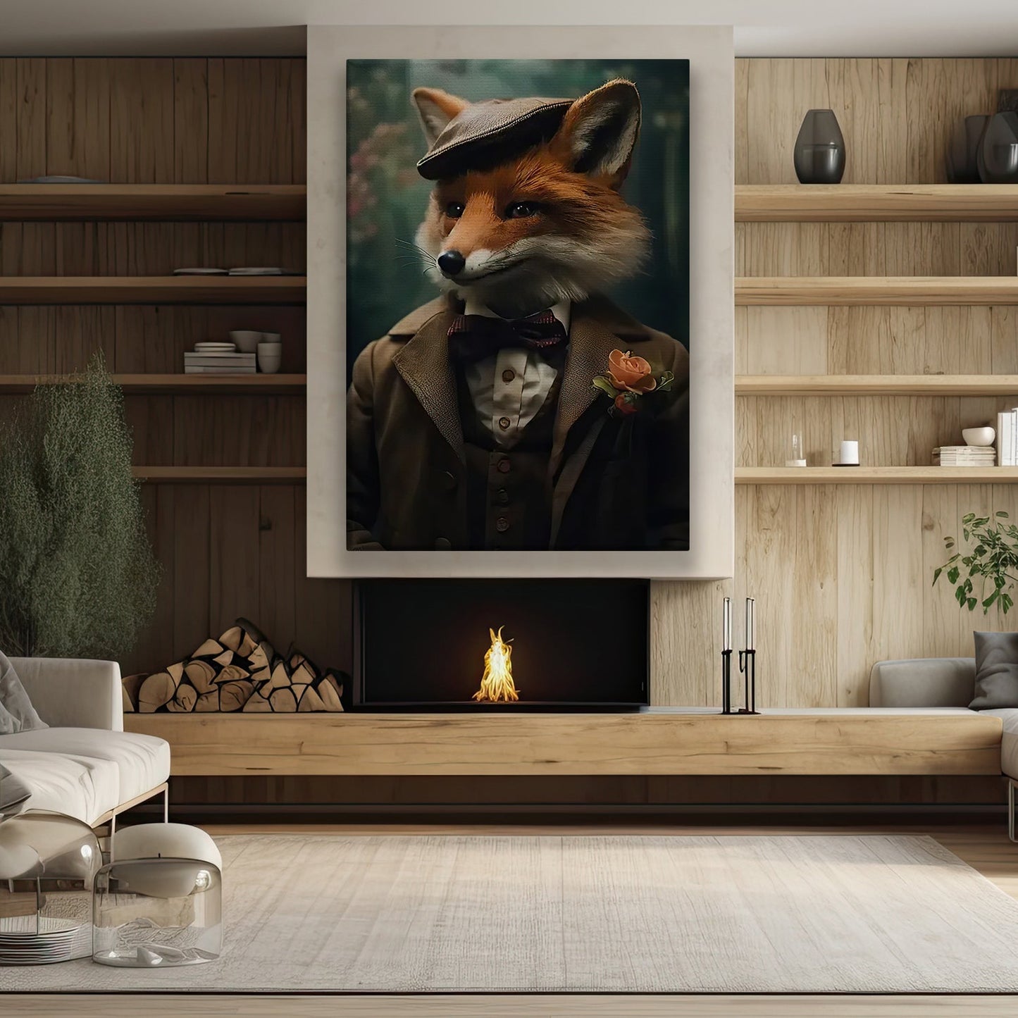 Victorian Portrait Fox In Suit Vest And Hat, Fox Canvas Painting, Wall Art Decor - Poster Gift For Fox Lovers