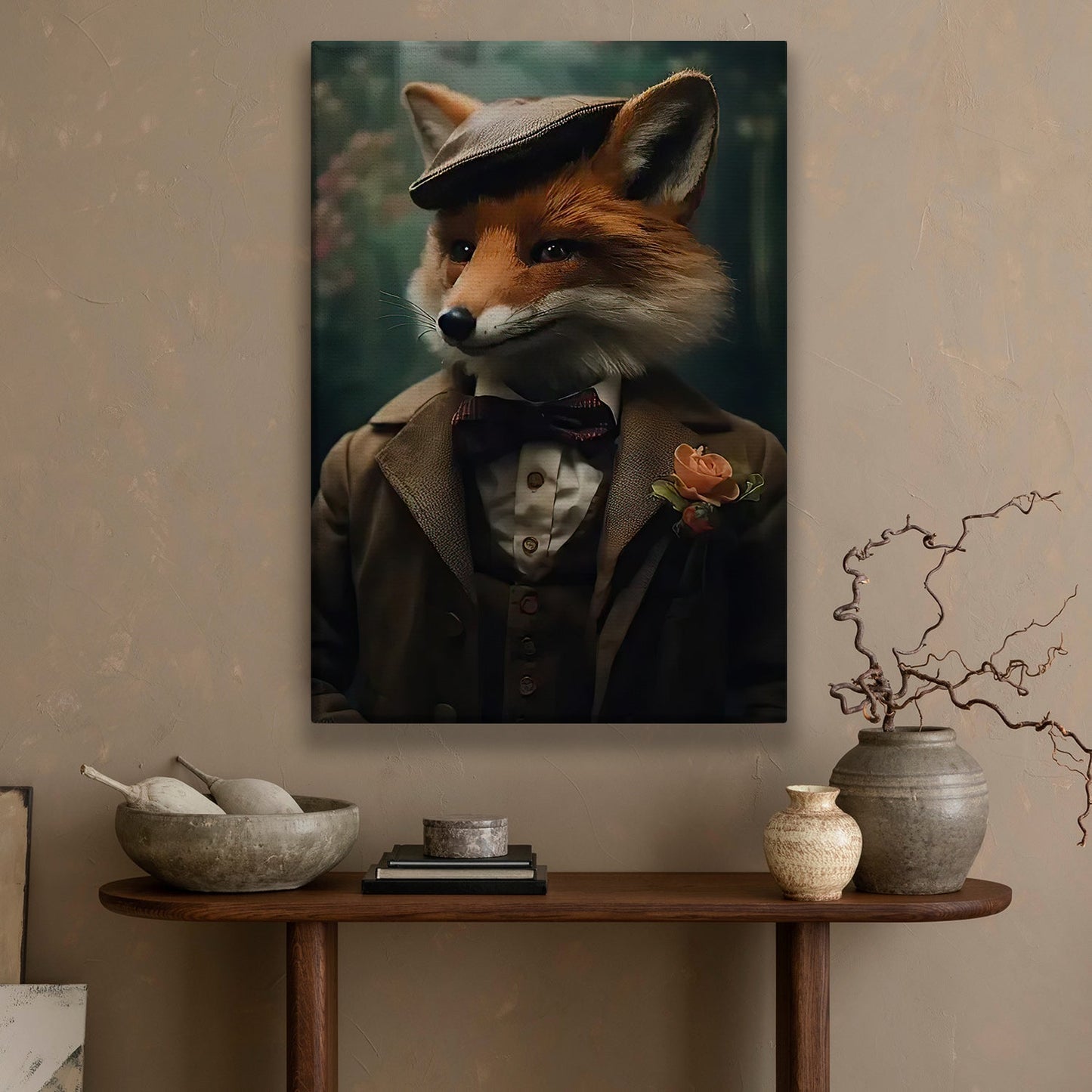 Victorian Portrait Fox In Suit Vest And Hat, Fox Canvas Painting, Wall Art Decor - Poster Gift For Fox Lovers