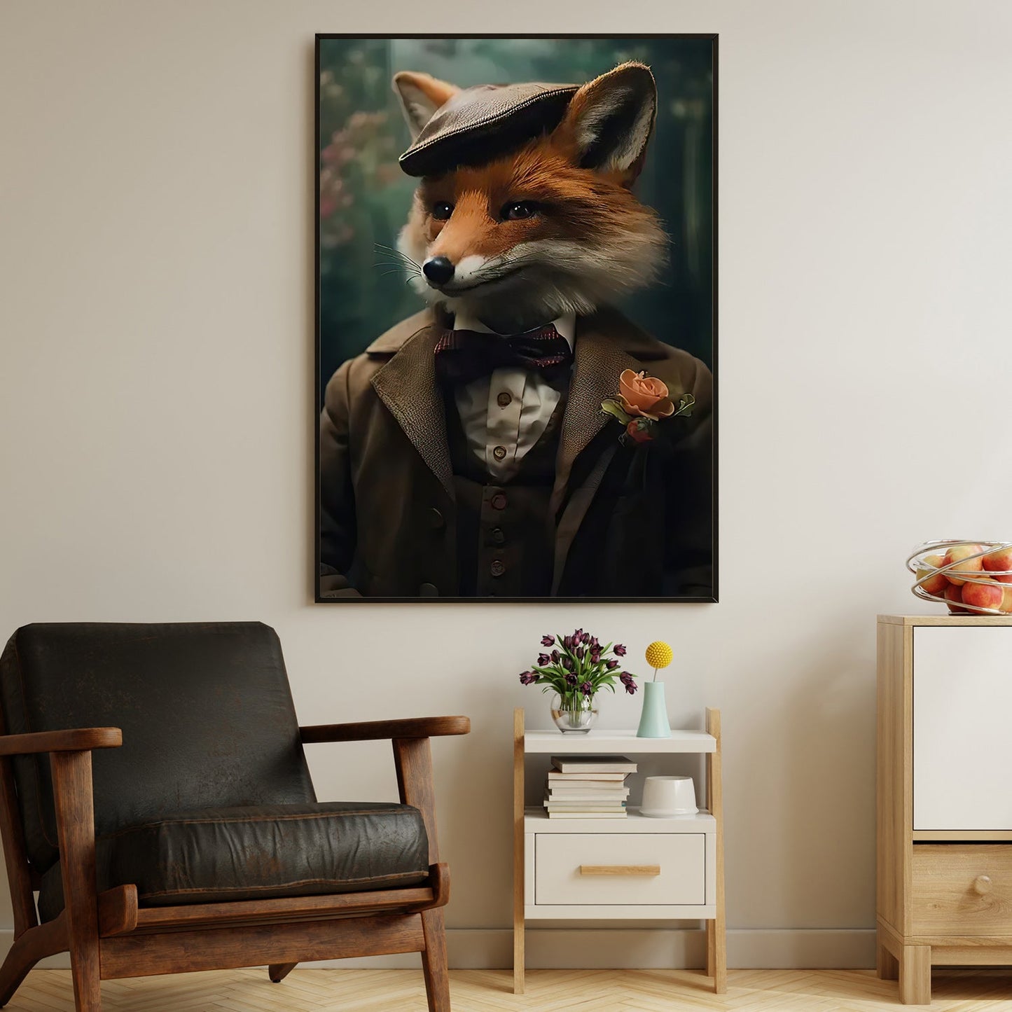 Victorian Portrait Fox In Suit Vest And Hat, Fox Canvas Painting, Wall Art Decor - Poster Gift For Fox Lovers