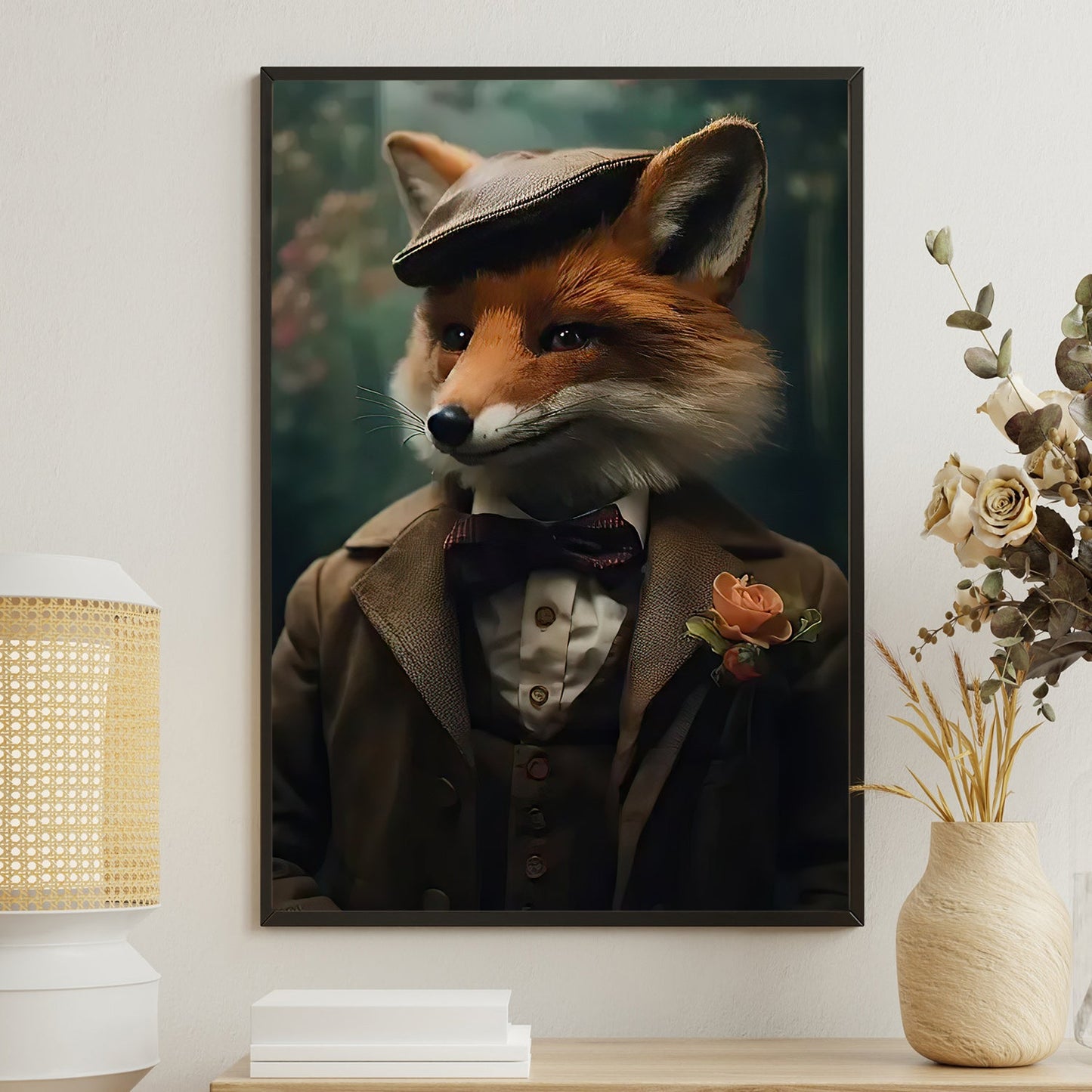 Victorian Portrait Fox In Suit Vest And Hat, Fox Canvas Painting, Wall Art Decor - Poster Gift For Fox Lovers