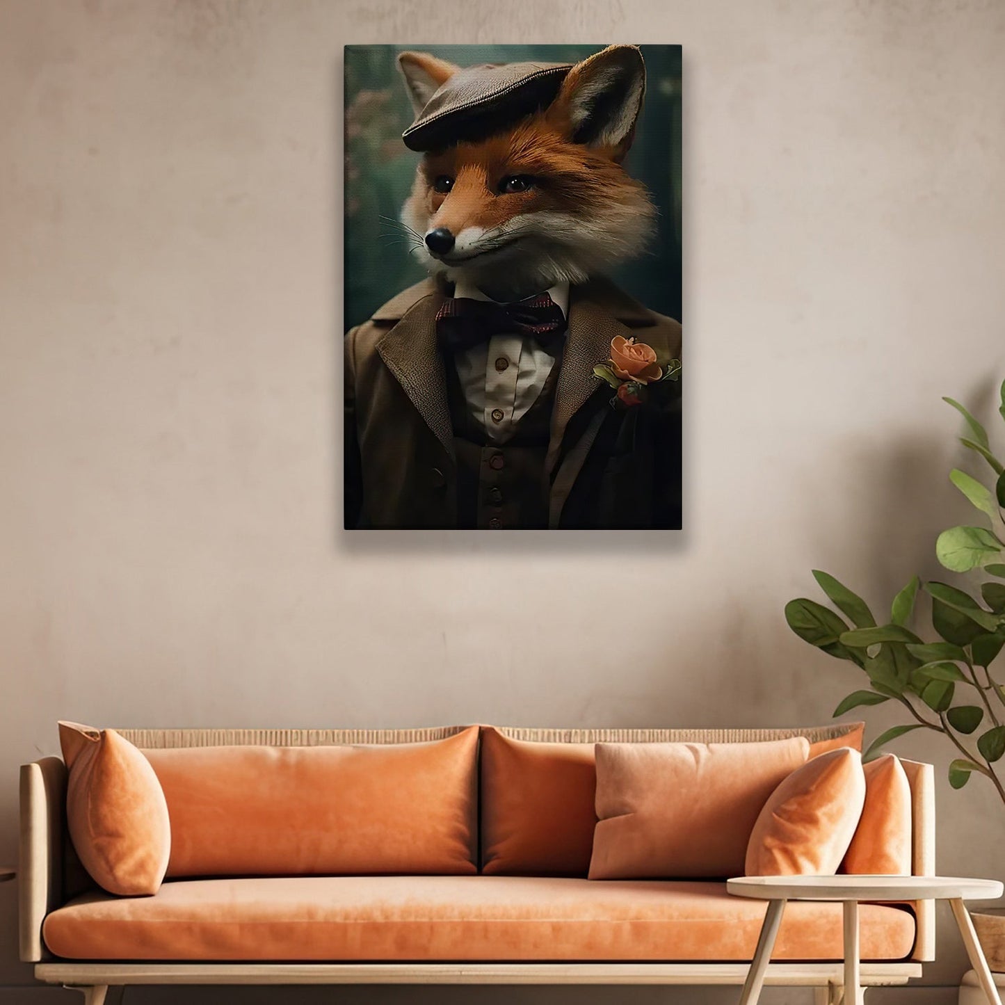 Victorian Portrait Fox In Suit Vest And Hat, Fox Canvas Painting, Wall Art Decor - Poster Gift For Fox Lovers