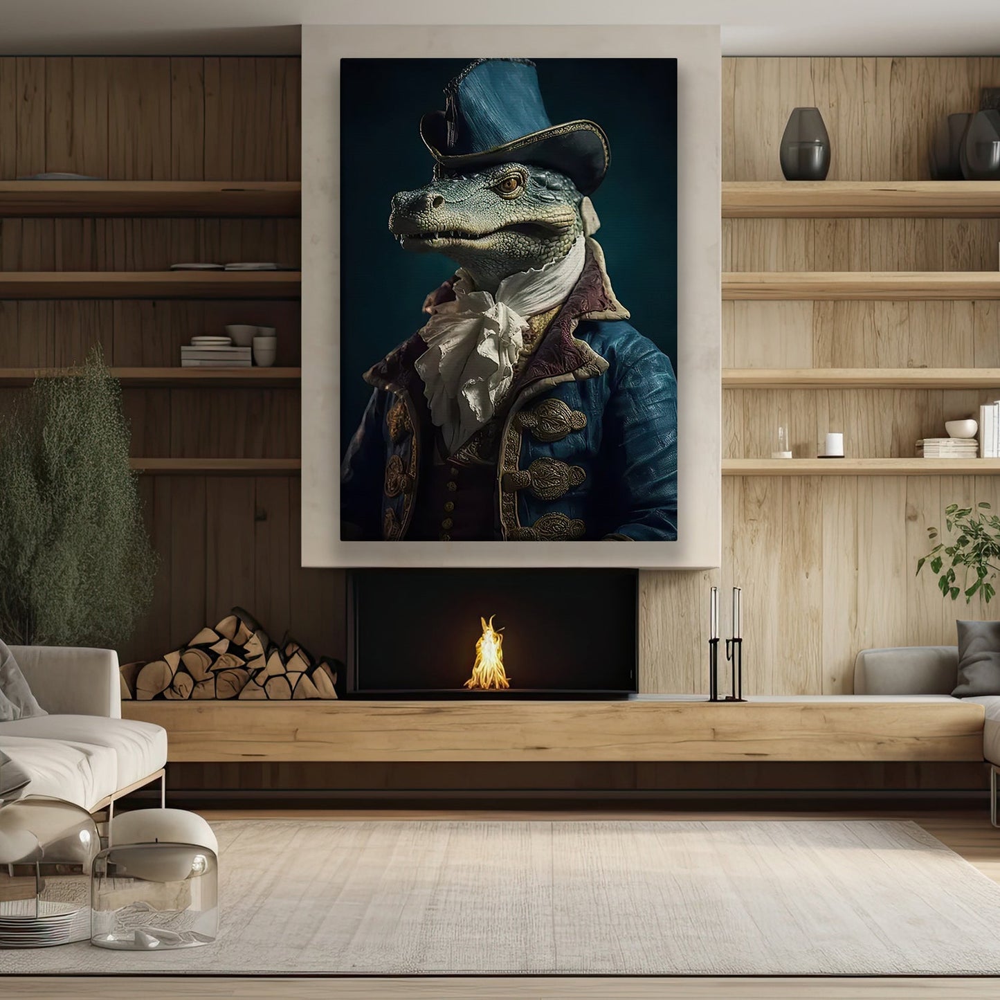 Victorian Portrait Crocodile In Suit Vest And Hat, Crocodile Canvas Painting, Victorian Animal Wall Art Decor - Crocodile Poster Gift