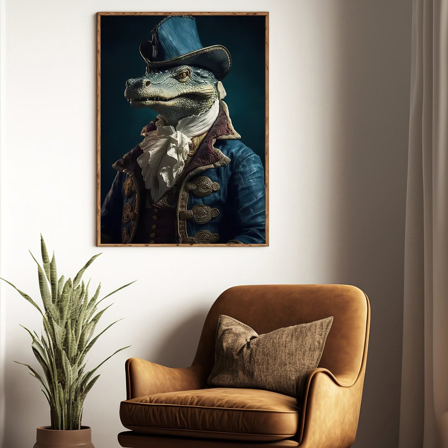 Victorian Portrait Crocodile In Suit Vest And Hat, Crocodile Canvas Painting, Victorian Animal Wall Art Decor - Crocodile Poster Gift