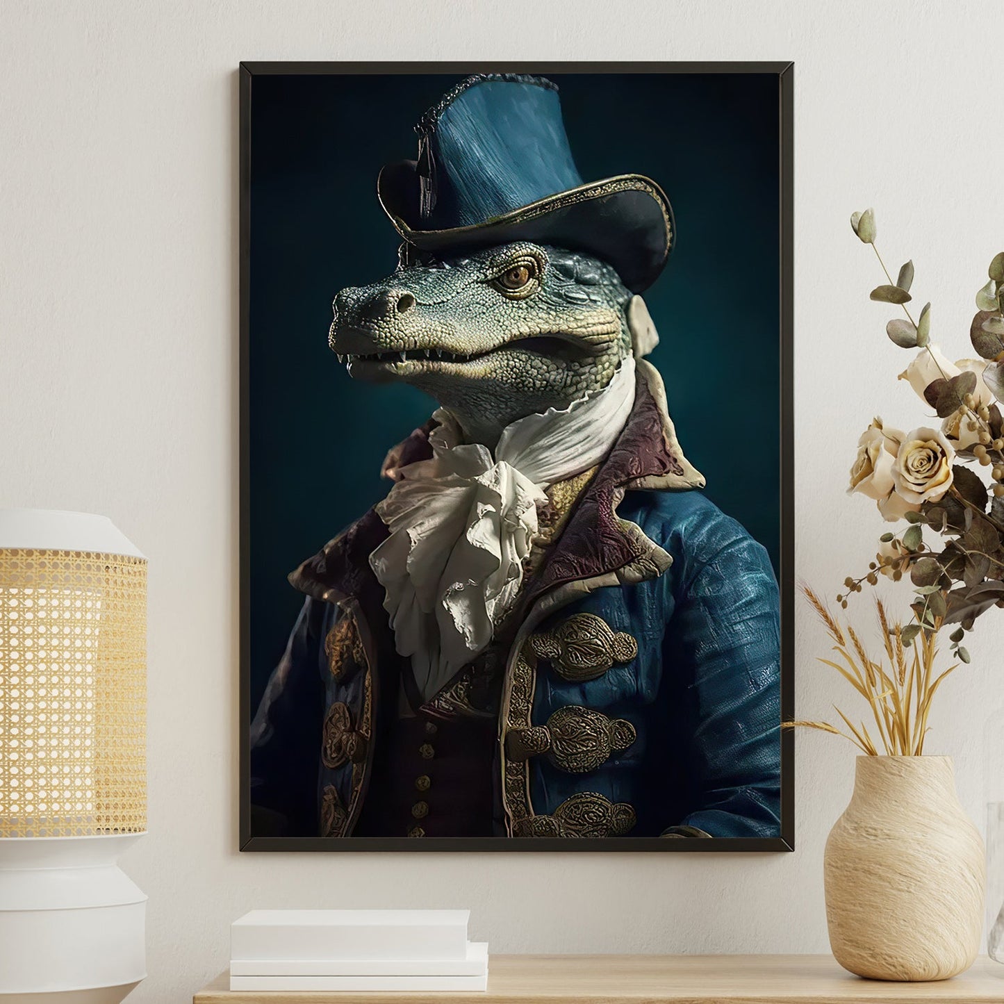 Victorian Portrait Crocodile In Suit Vest And Hat, Crocodile Canvas Painting, Victorian Animal Wall Art Decor - Crocodile Poster Gift