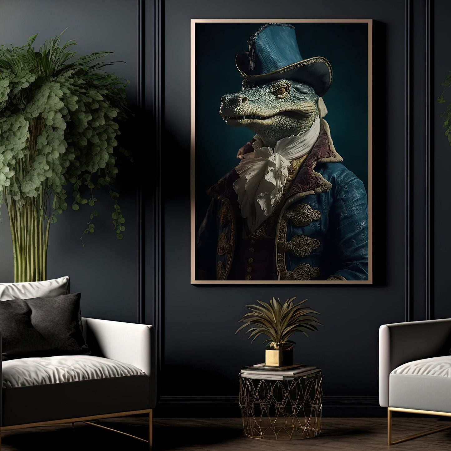 Victorian Portrait Crocodile In Suit Vest And Hat, Crocodile Canvas Painting, Victorian Animal Wall Art Decor - Crocodile Poster Gift