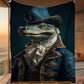 Victorian Crocodile Fleece Blanket - The Aristocratic Crocodile Sherpa Blanket, Woven Blanket Gift For Crocodile Lovers, Victorian Animal Lovers