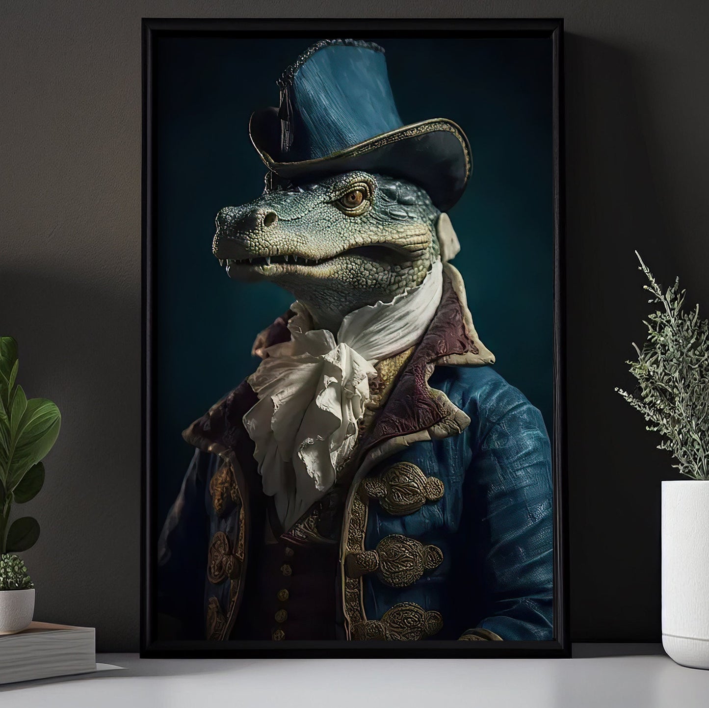 Victorian Portrait Crocodile In Suit Vest And Hat, Crocodile Canvas Painting, Victorian Animal Wall Art Decor - Crocodile Poster Gift