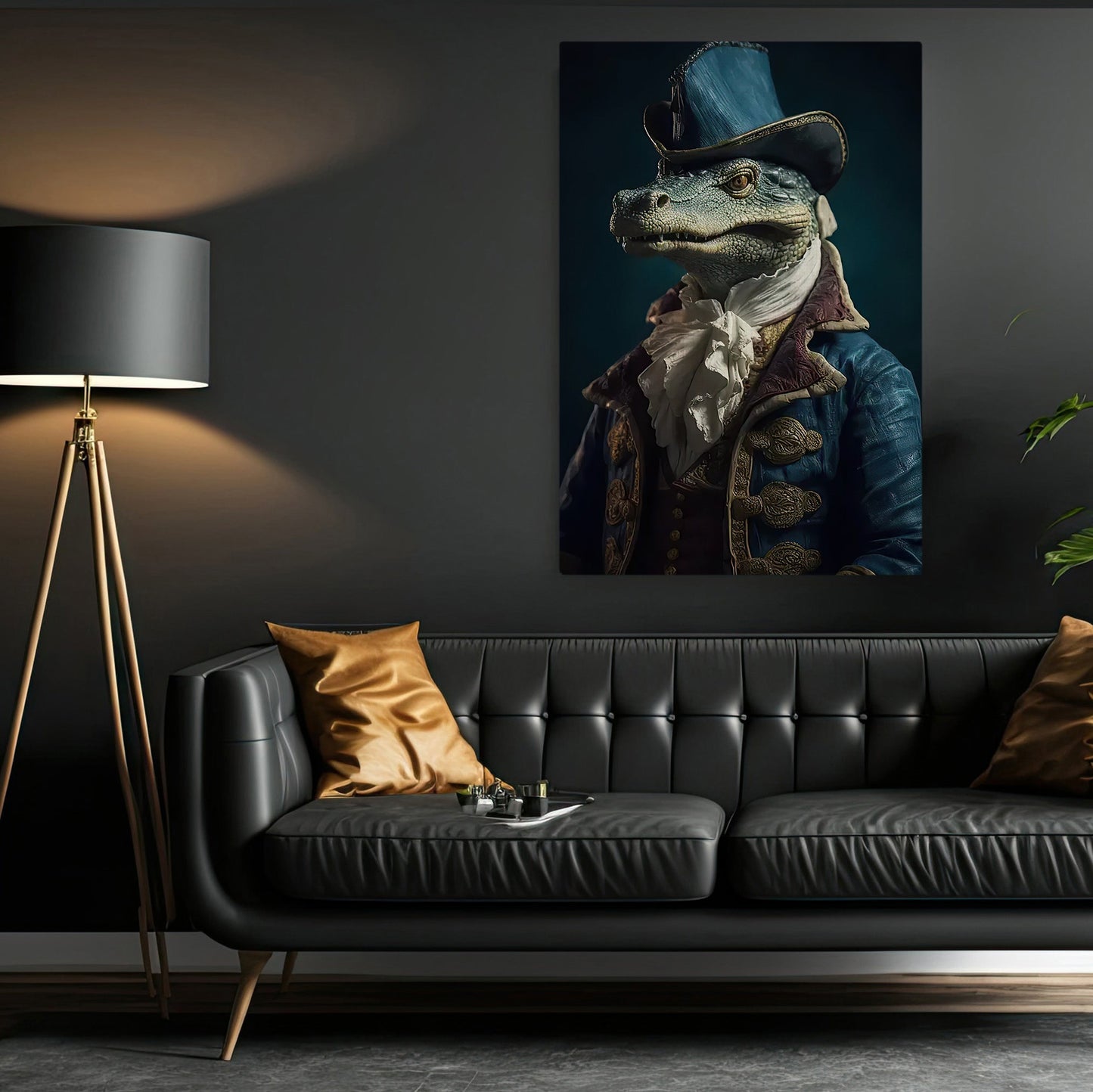 Victorian Portrait Crocodile In Suit Vest And Hat, Crocodile Canvas Painting, Victorian Animal Wall Art Decor - Crocodile Poster Gift