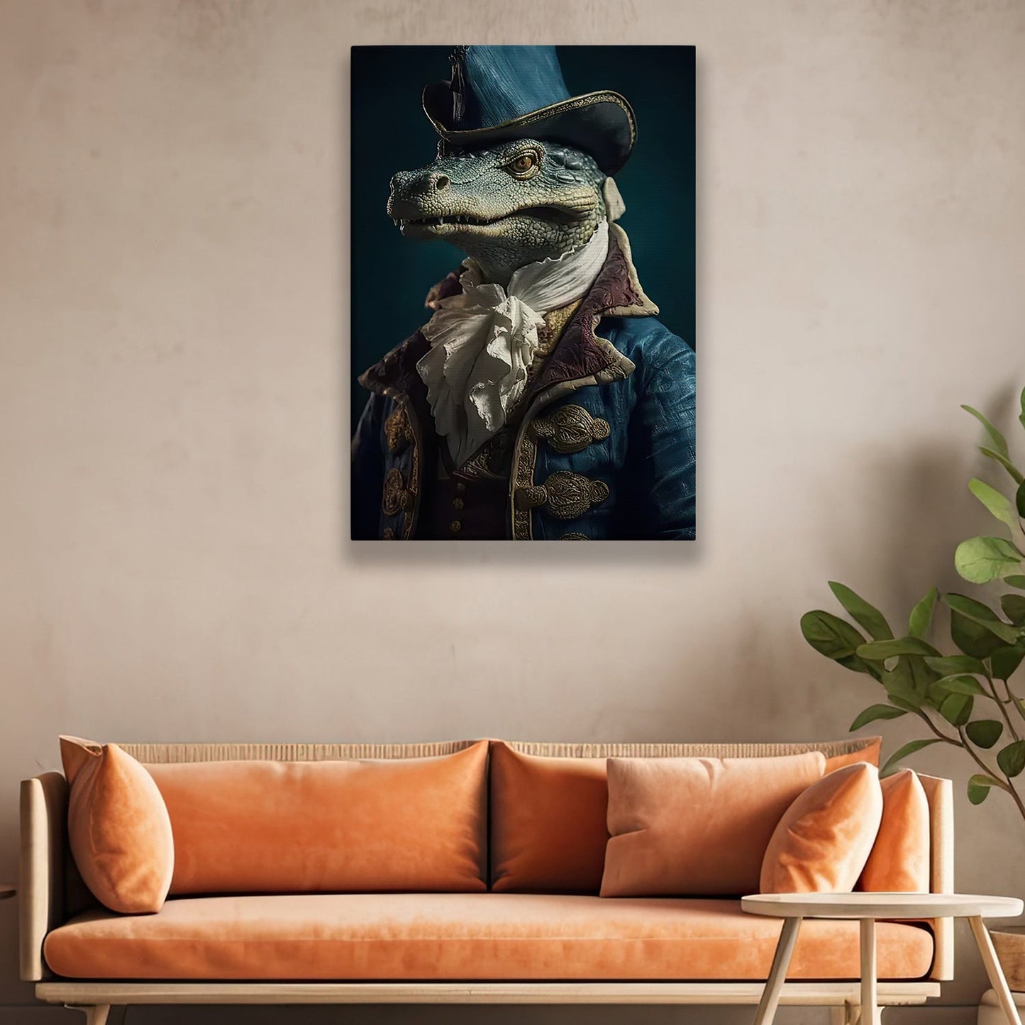 Victorian Portrait Crocodile In Suit Vest And Hat, Crocodile Canvas Painting, Victorian Animal Wall Art Decor - Crocodile Poster Gift