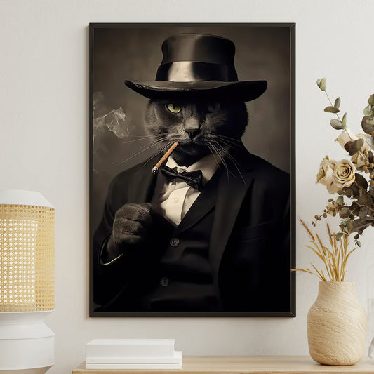 Cool Gentleman Cat In Suit Vest, Victorian Cat Canvas Painting, Victorian Animal Wall Art Decor - Poster Gift For Cat Lovers