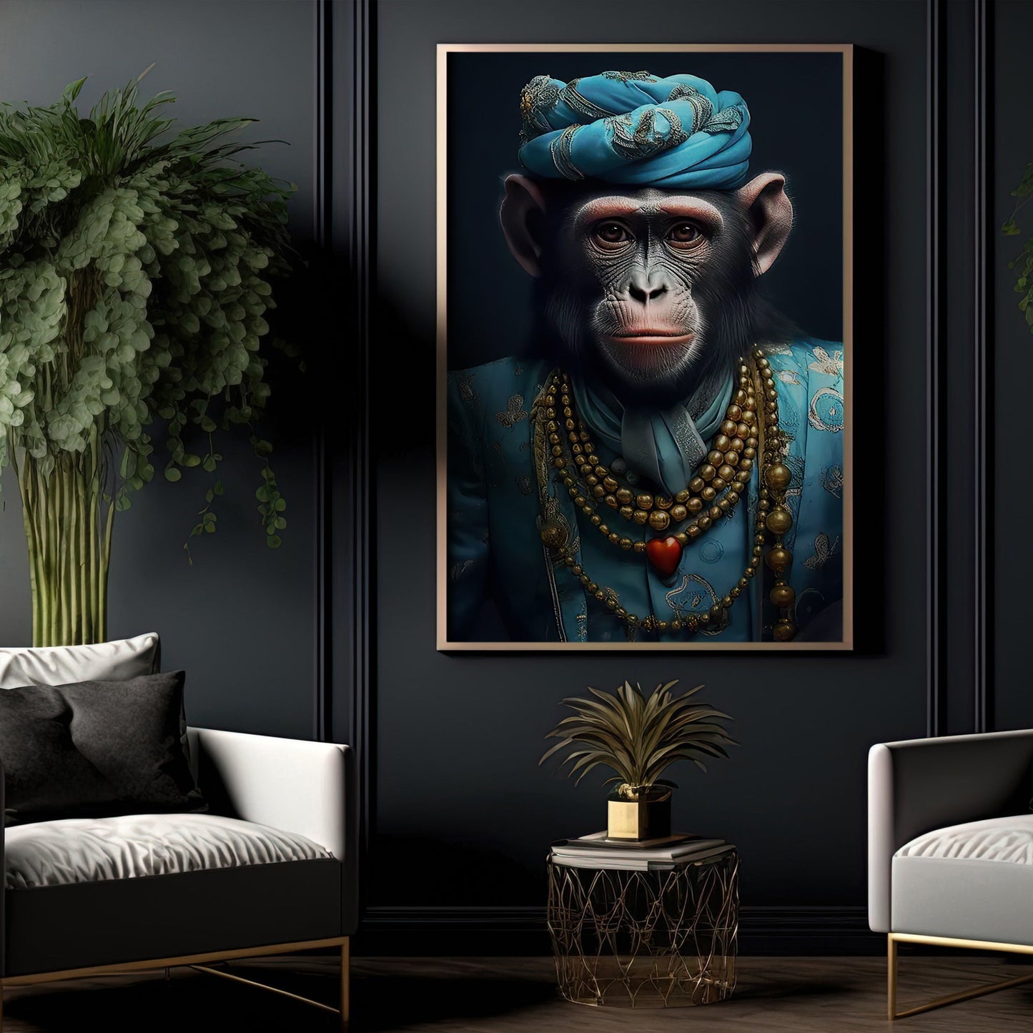 Gentleman Monkey King With Crown, Victorian Monkey Canvas Painting, Victorian Animal Wall Art Decor - Poster Gift For Monkey Lovers