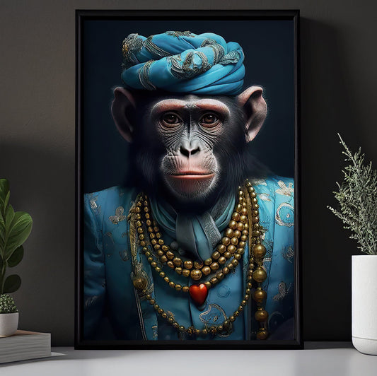 Gentleman Monkey King With Crown, Victorian Monkey Canvas Painting, Victorian Animal Wall Art Decor - Poster Gift For Monkey Lovers