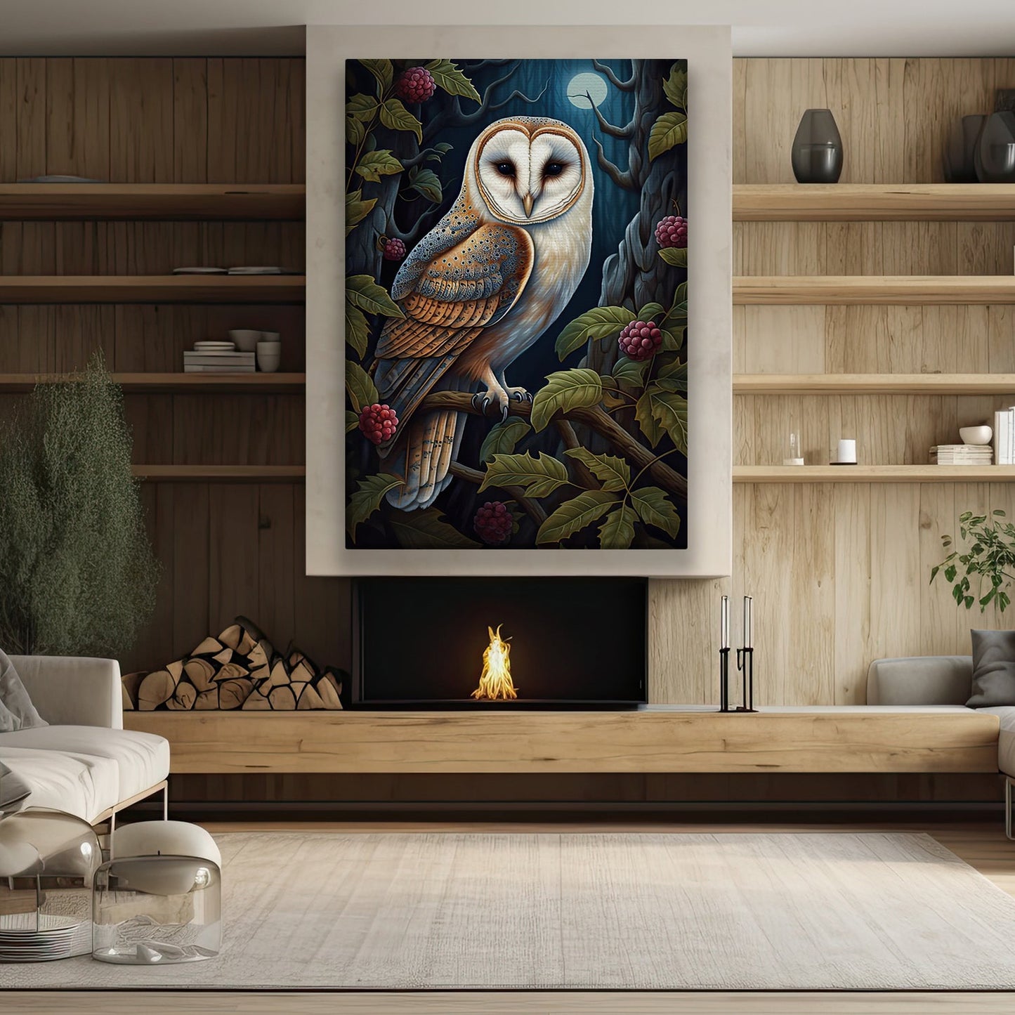 Owl Under The Moon, Owl Canvas Painting, Wall Art Decor - Poster Gift For Owl Lovers