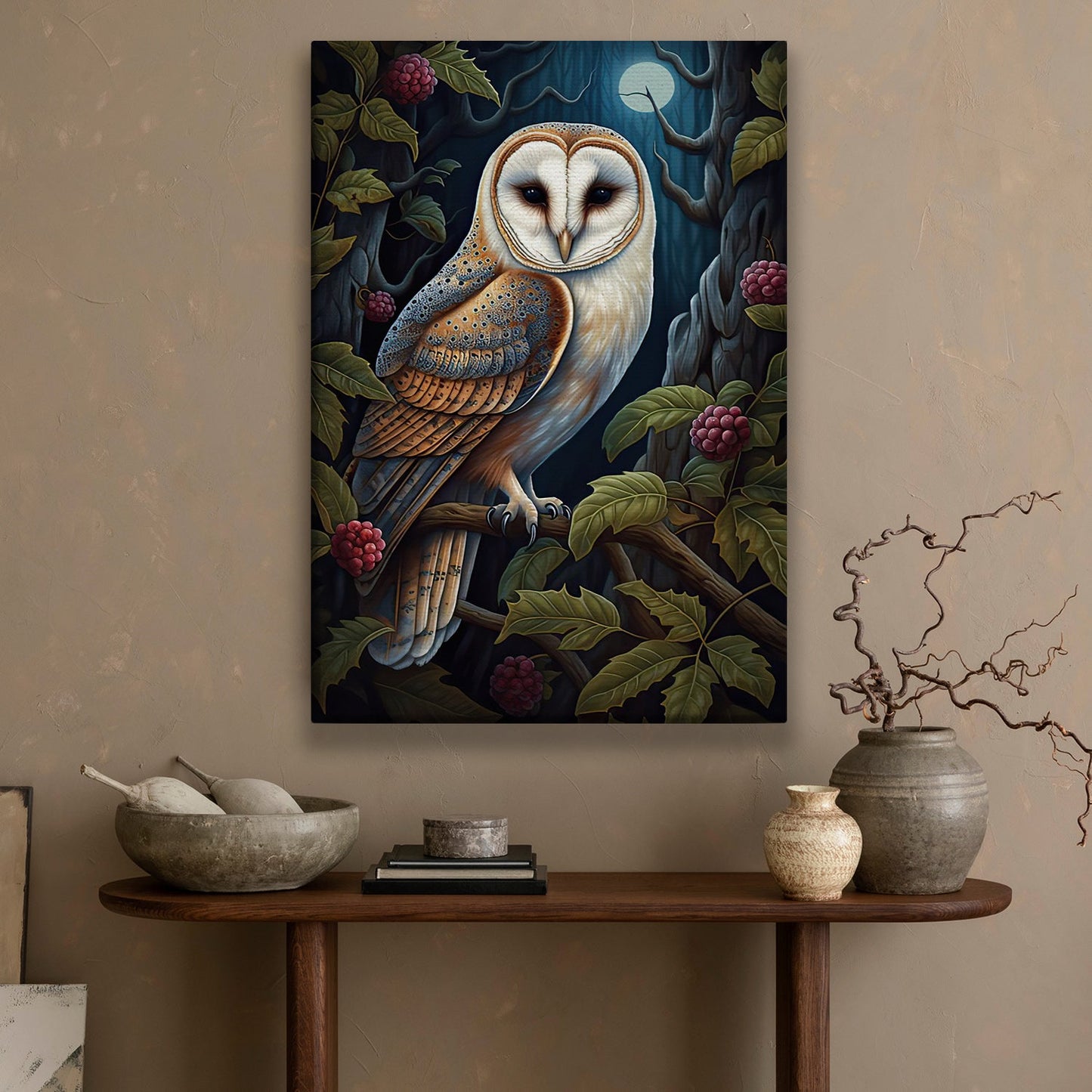 Owl Under The Moon, Owl Canvas Painting, Wall Art Decor - Poster Gift For Owl Lovers