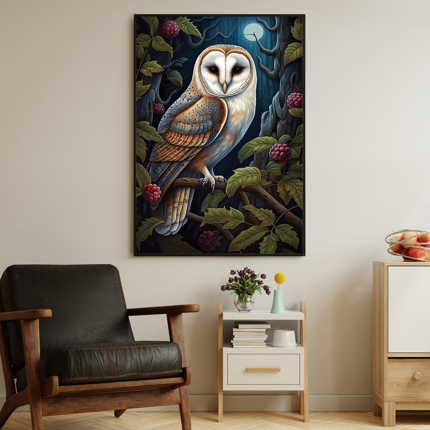 Owl Under The Moon, Owl Canvas Painting, Wall Art Decor - Poster Gift For Owl Lovers