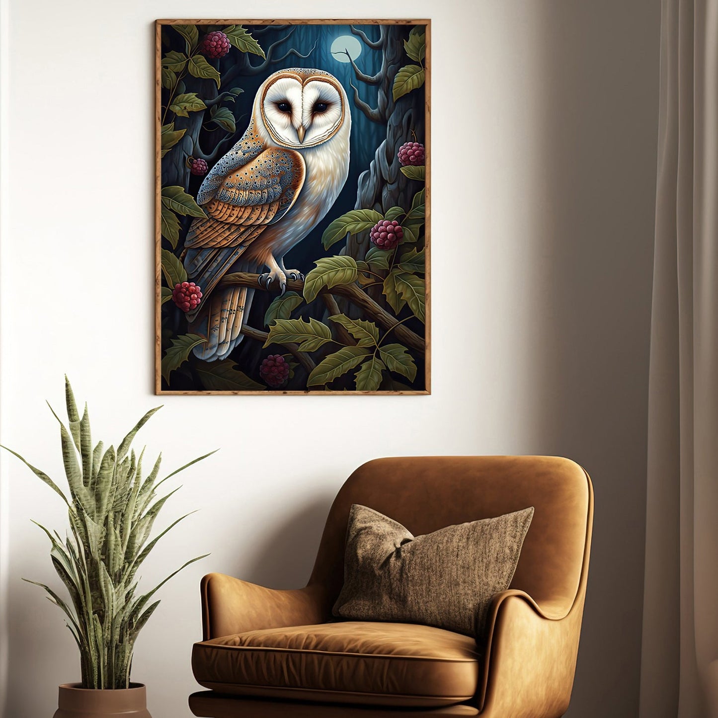 Owl Under The Moon, Owl Canvas Painting, Wall Art Decor - Poster Gift For Owl Lovers