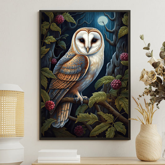 Owl Under The Moon, Owl Canvas Painting, Wall Art Decor - Poster Gift For Owl Lovers