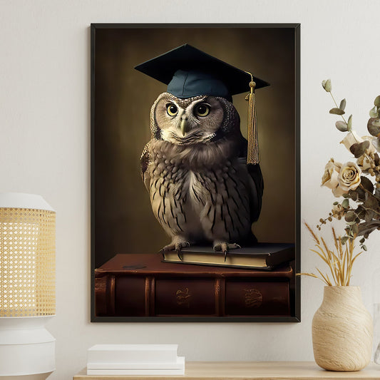 Owl Wear A Graduation Cap, Owl Canvas Painting, Wall Art Decor - Poster Gift For Owl Lovers