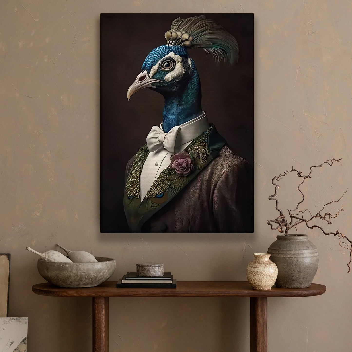 Gentleman Peacock In Suit, Peacock Canvas Painting, Wall Art Decor - Victorian Peacock Poster Gift