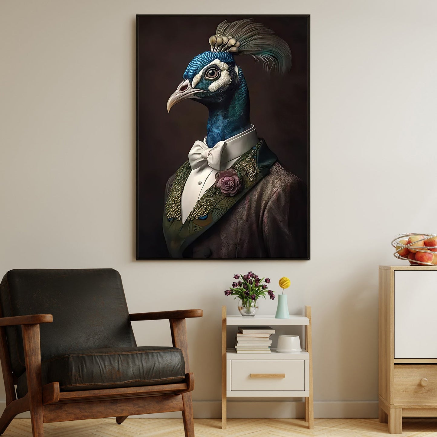 Gentleman Peacock In Suit, Peacock Canvas Painting, Wall Art Decor - Victorian Peacock Poster Gift